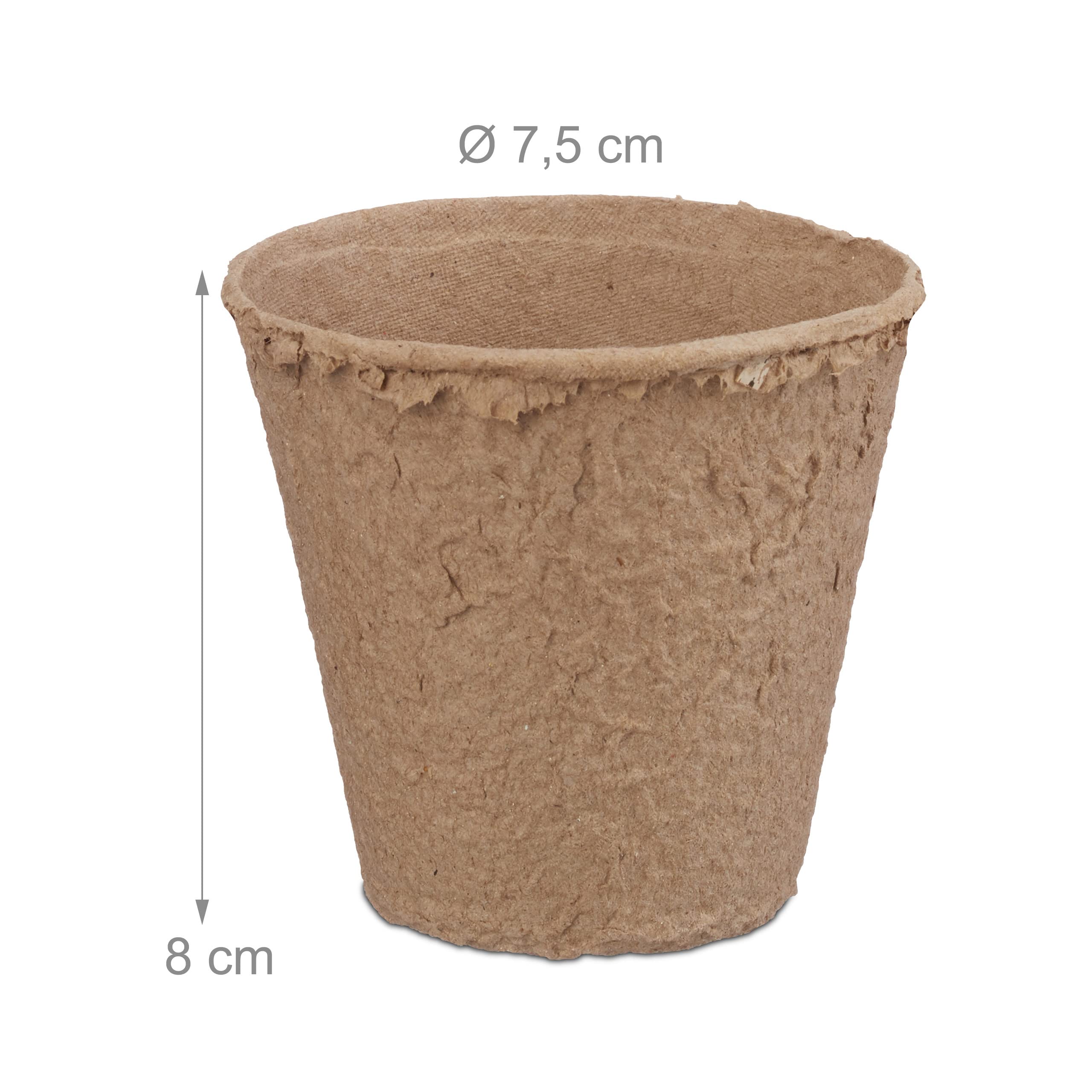 Relaxdays Doniczki w zestawie, biodegradowalne, dla roślin, 80 sztuk doniczek, celuloza, okrągłe, 8 cm, beżowe