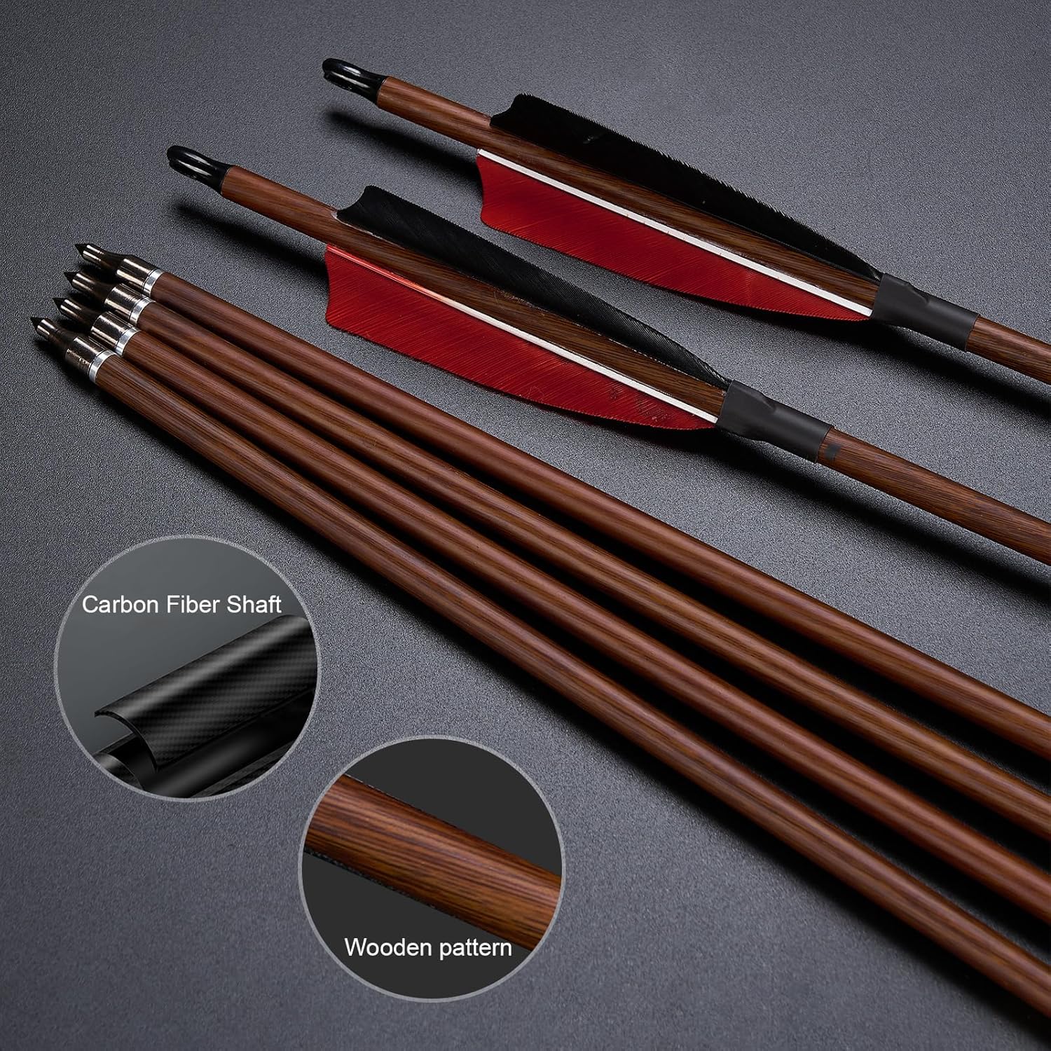 TOPARCHERY Premium 30" Carbon Hunting Arrows with 4" Real Turkey Feathers Fletching and Removable Tips - 500 Spine Practice Target Arrows for Recurve Bow Long Bow -12Pcs