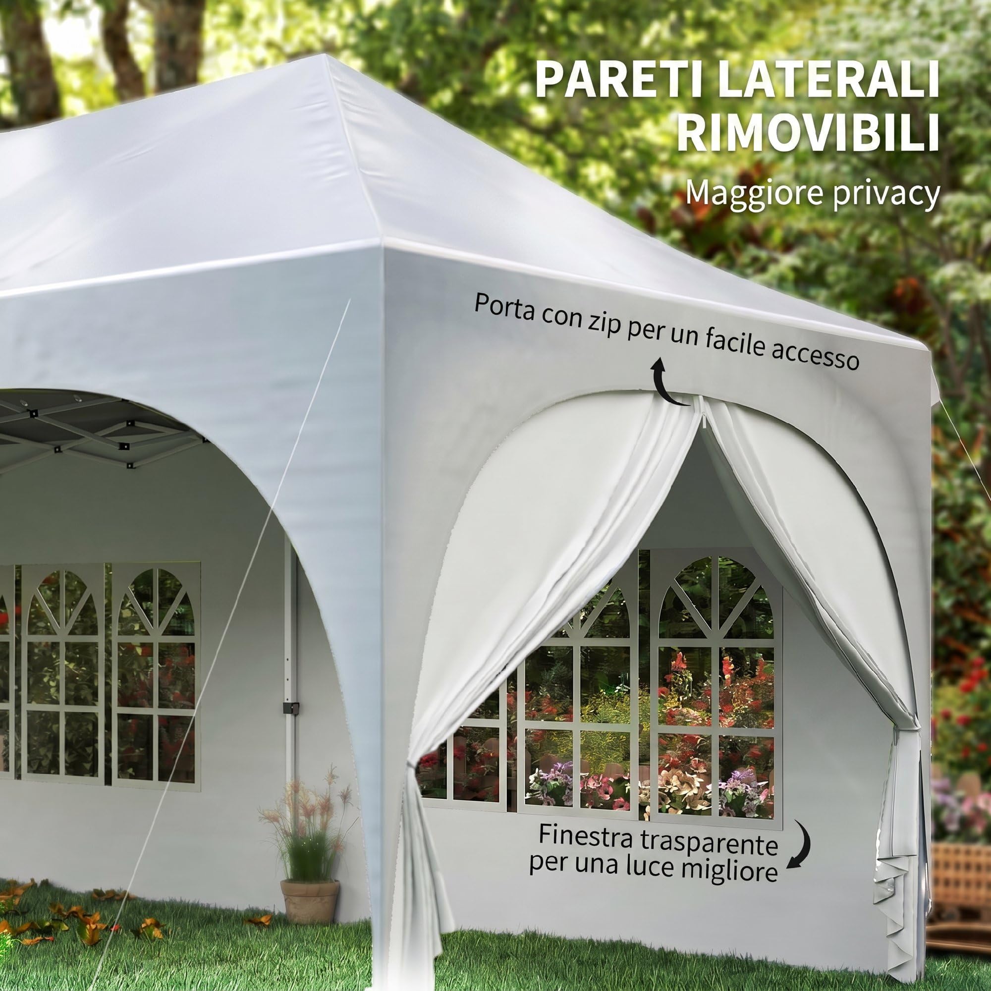 Outsunny Gazebo 3x6 m Pieghevole Pop Up Altezza Regolabile con Pareti Laterali UV30+ per Esterno Grigio Chiaro/Bianco