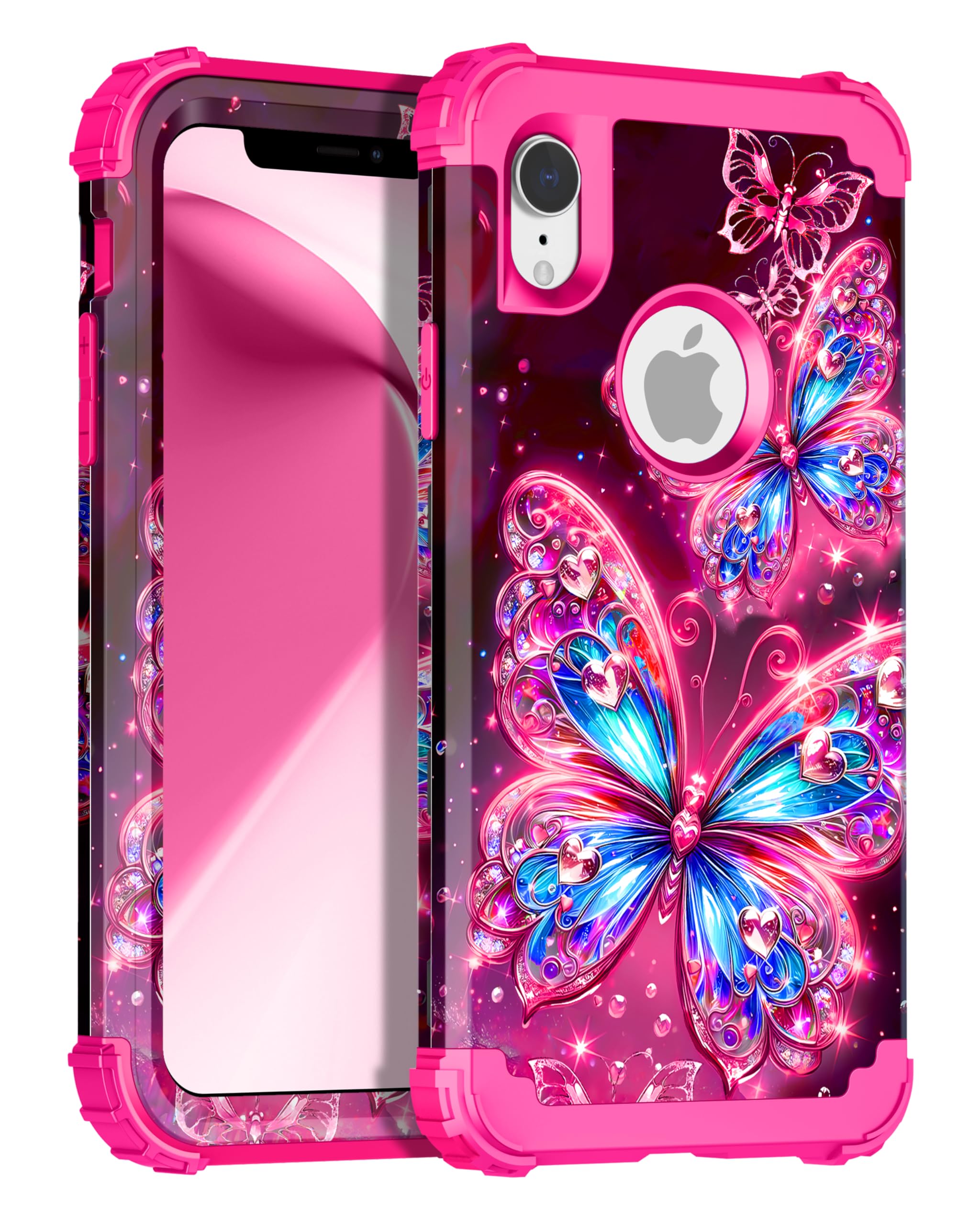 Miqala Compatible with iPhone XR Case,Glow in The Dark Three Layer Heavy Duty Shockproof Hard Plastic Bumper+Soft Silicone Protective Case for Apple