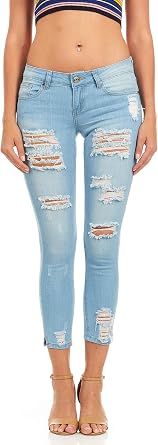 Cover Girl Womens Skinny Jeans Distressed Fray Hem Cropped