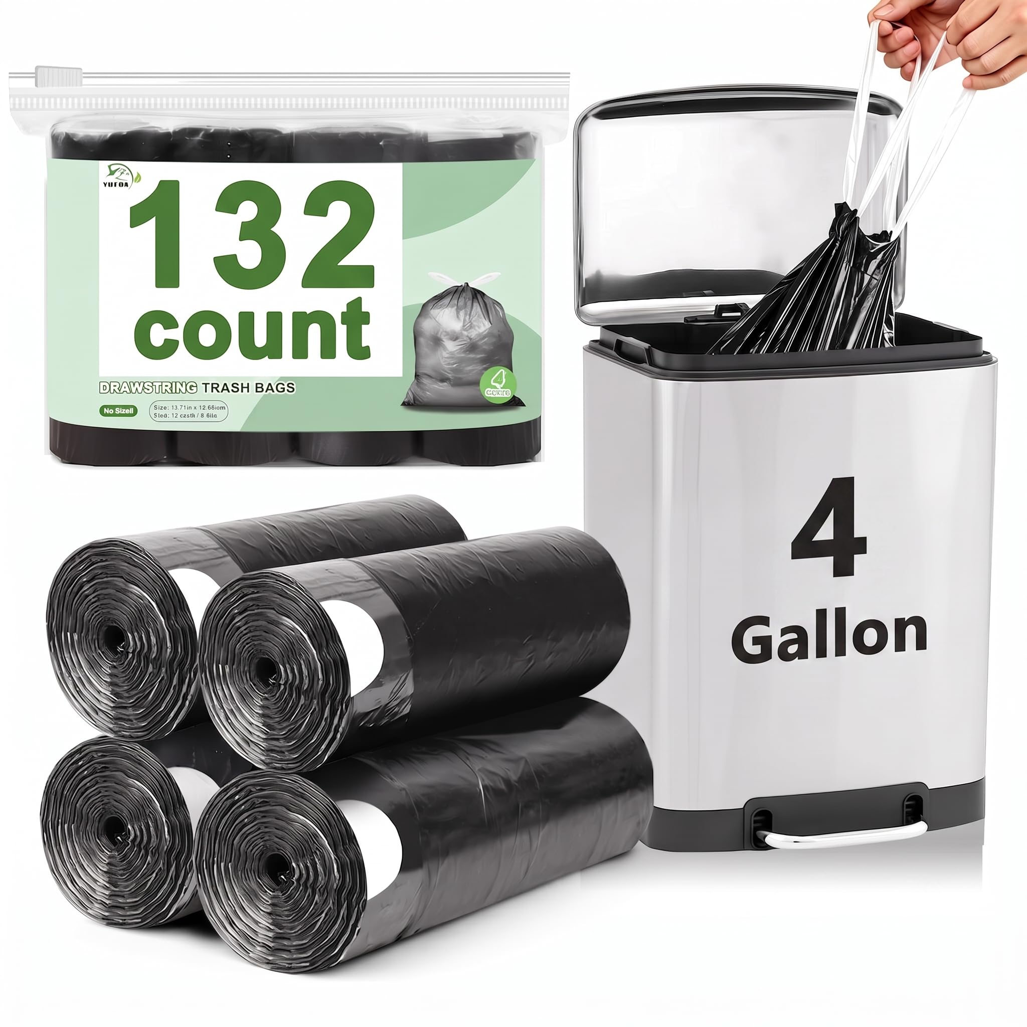 140 bolsas de basura pequeñas, bolsa de basura de 4 galones, 6 x 19.7 pulgadas, bolsas de basura para oficina, dormitorio, baño, bolsas de basura pequeñas negras sin perfume