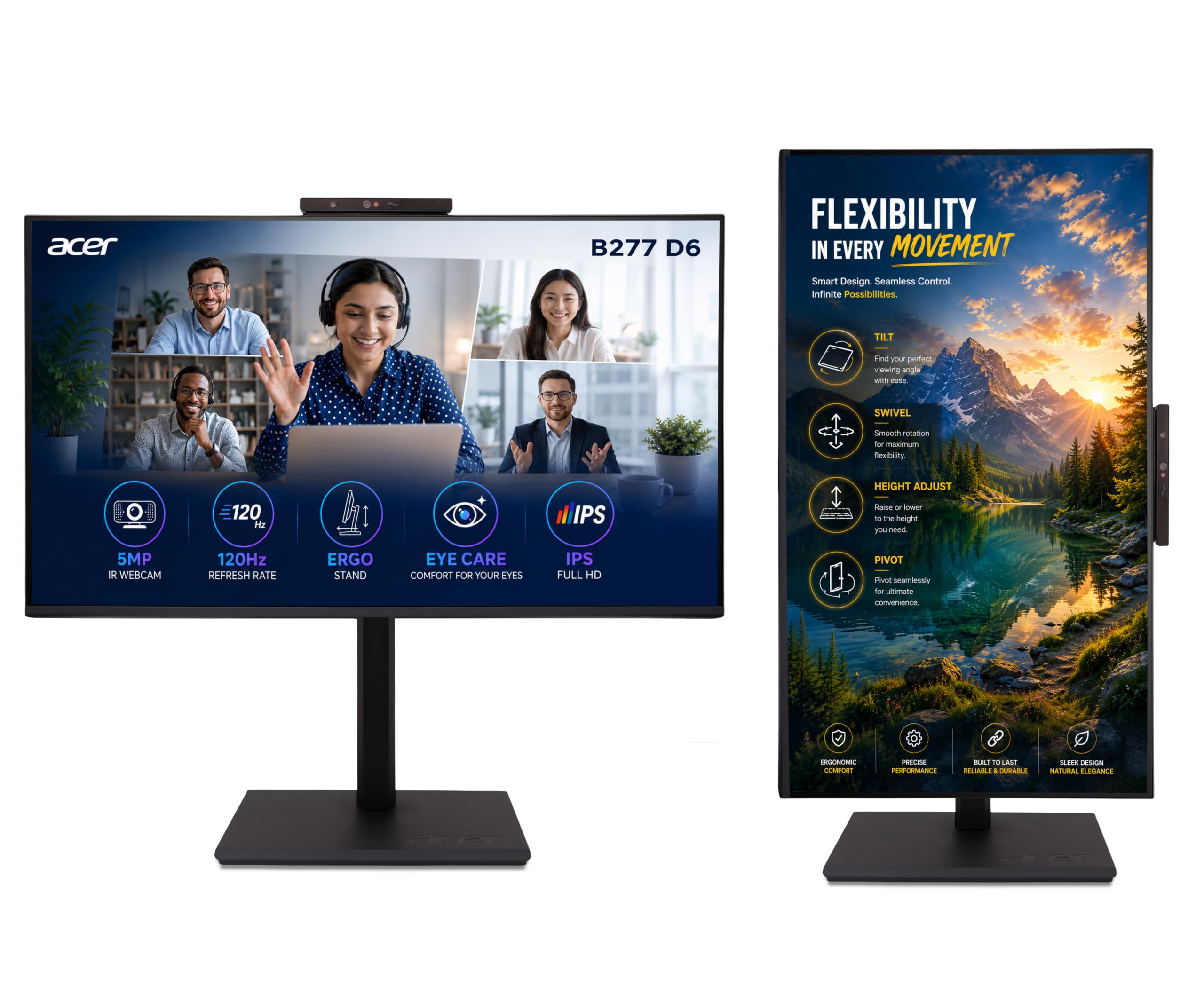 Acer B277 D6 27 Inch IPS Full HD Backlit LED LCD Monitor I IR 5M Adjustable Webcam with Human Presence Detection, 120Hz, Height Adjustment and Pivot, HDMI, VGA, DP, USB 3.2 HUB I Stereo Speakers-image-39
