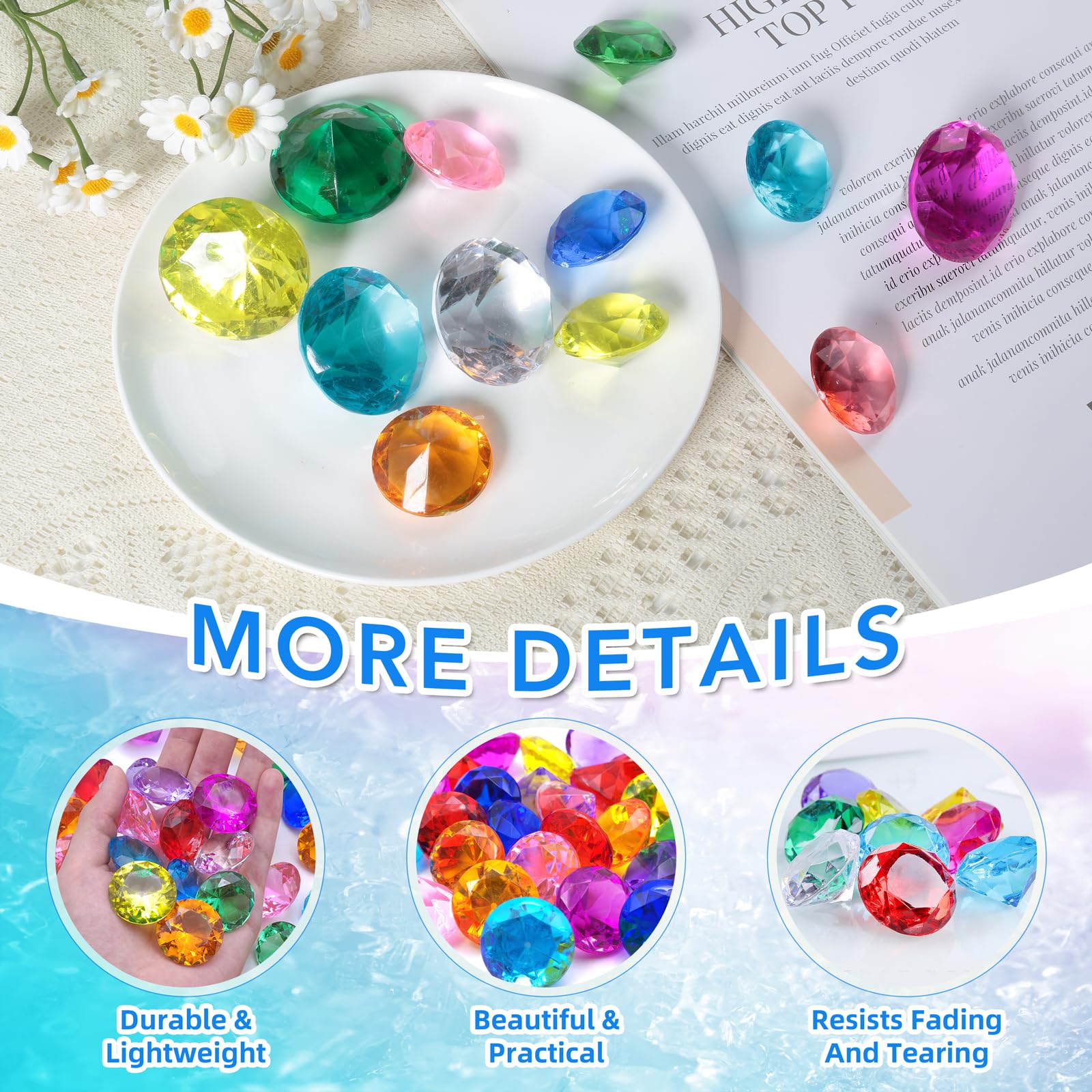 Morocket Big Size Diving Gem Pool Toy Set, 40mm & 30mm Treasure Chest With Colourful Diamonds - Image 4