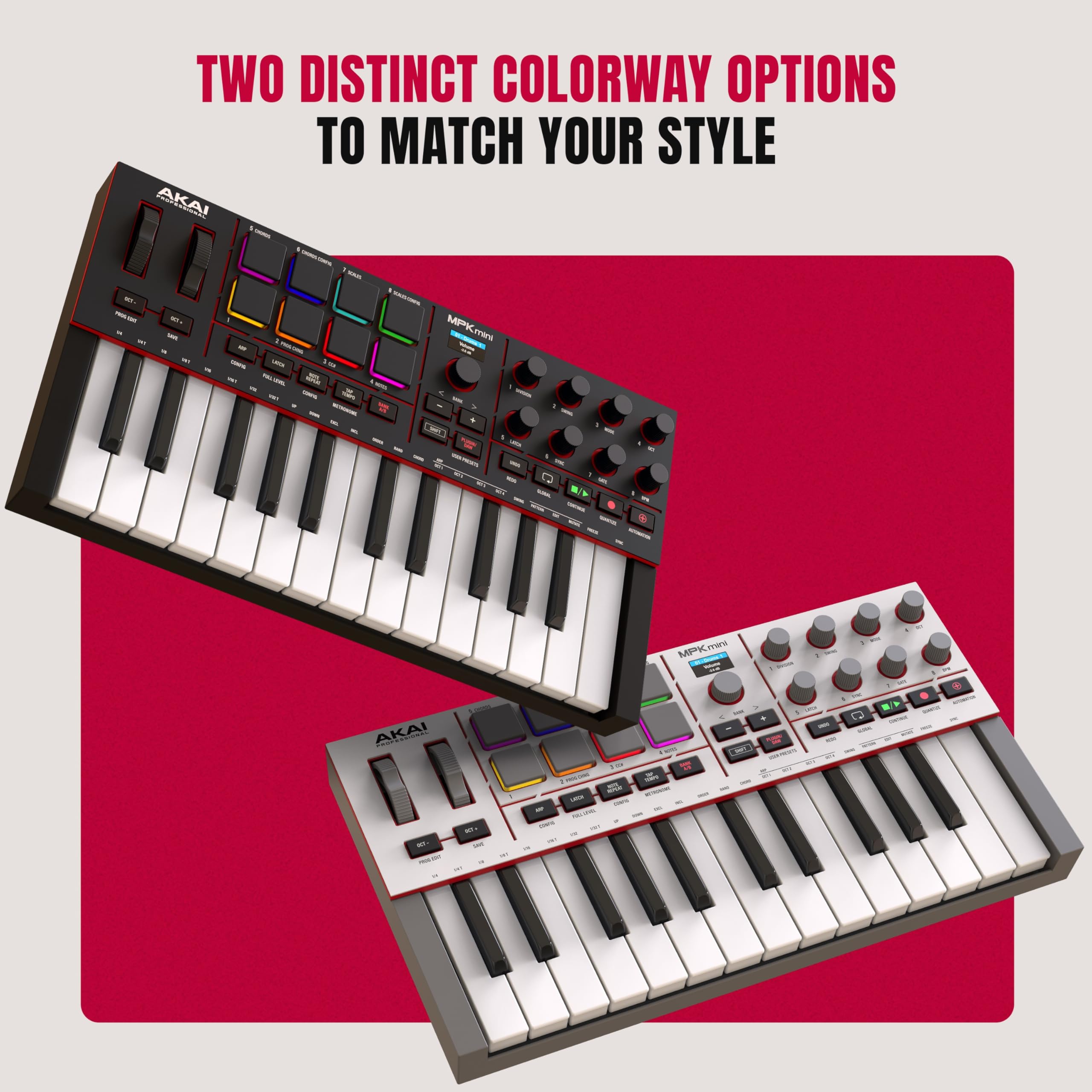 Akai Professional MPK Mini IV USB-C MIDI Keyboard Controller for Beginners and Producers - MPC Drum Pads, 360° Knobs, Pitch and Mod Wheels, Production Software, Native Instruments Sound Package,: Black