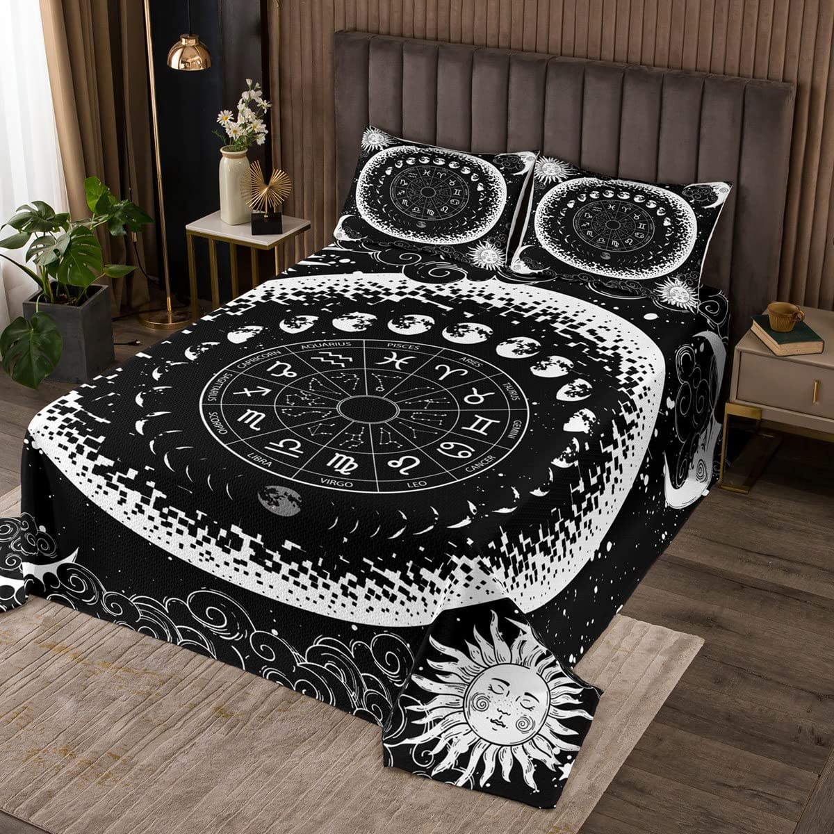Set copripiumino per letto singolo, motivo sole e luna, stile bohémien, con 1 federa, con sole e luna, 2 pezzi, decorazione per camera da letto per bambini, ragazzi e ragazze, motivo