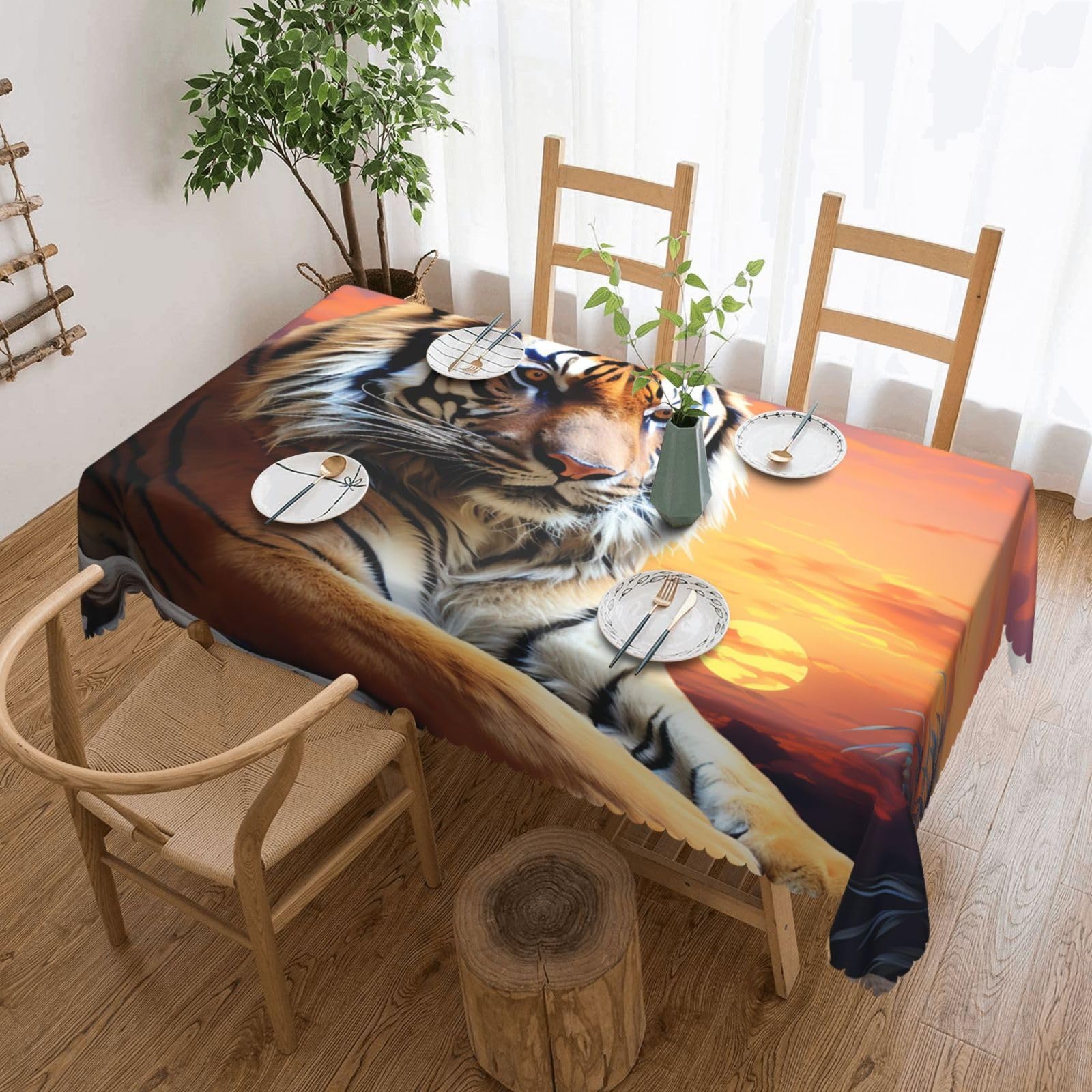 Fodpand Black Tiger Colorful Sunset Tablecloths For Rectangle Tables 72 X 54 Inches - Reusable And Washable Table Clothes Decorative Table Cover For Dining Tables, Buffet Parties, Wrinkle Resistant