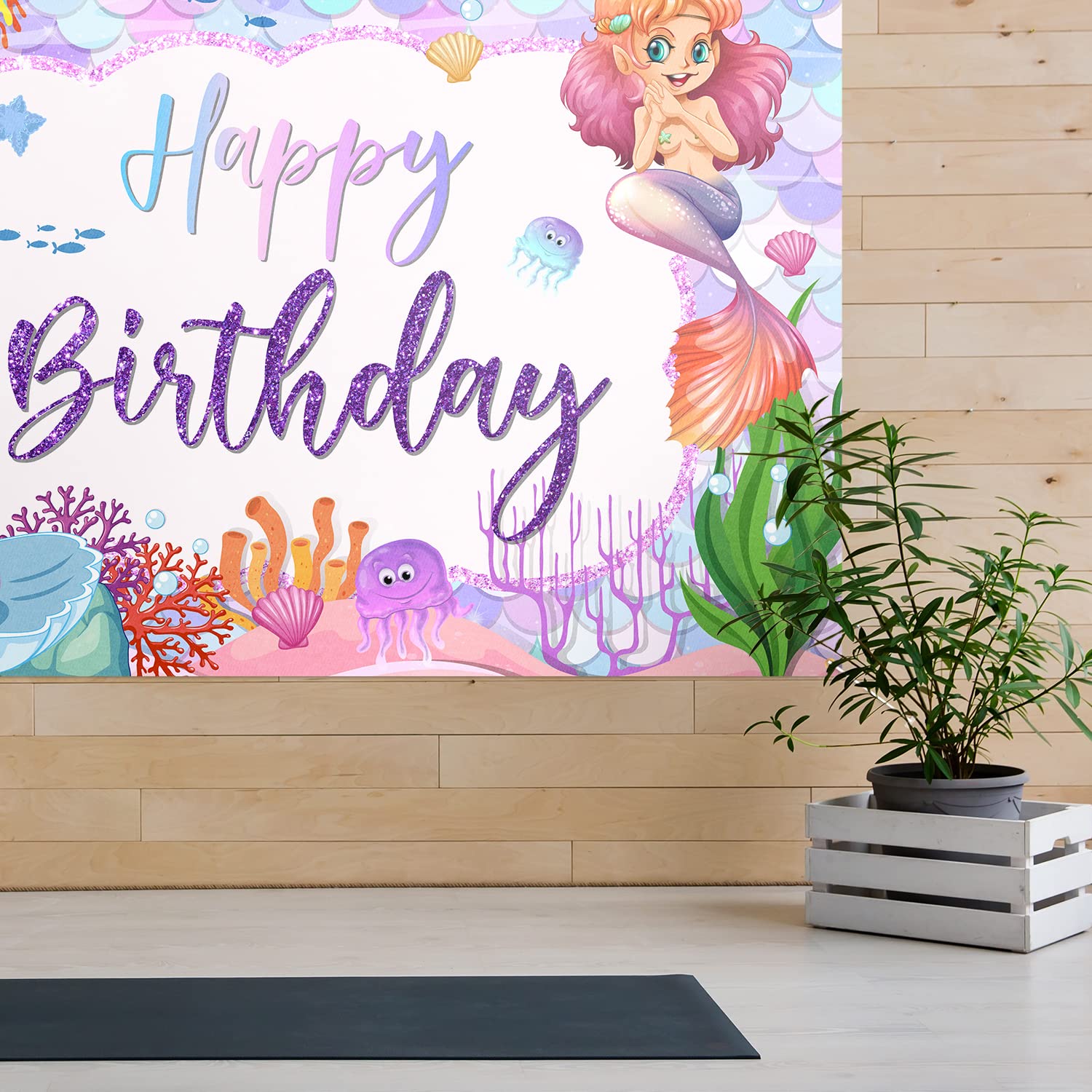 Meerjungfrau-Hintergrund „Happy Birthday“, 7x5 Ft (ca. 213x150 Cm) – Vinyl, Für Fotoshootings, Kinderpartys & Deko