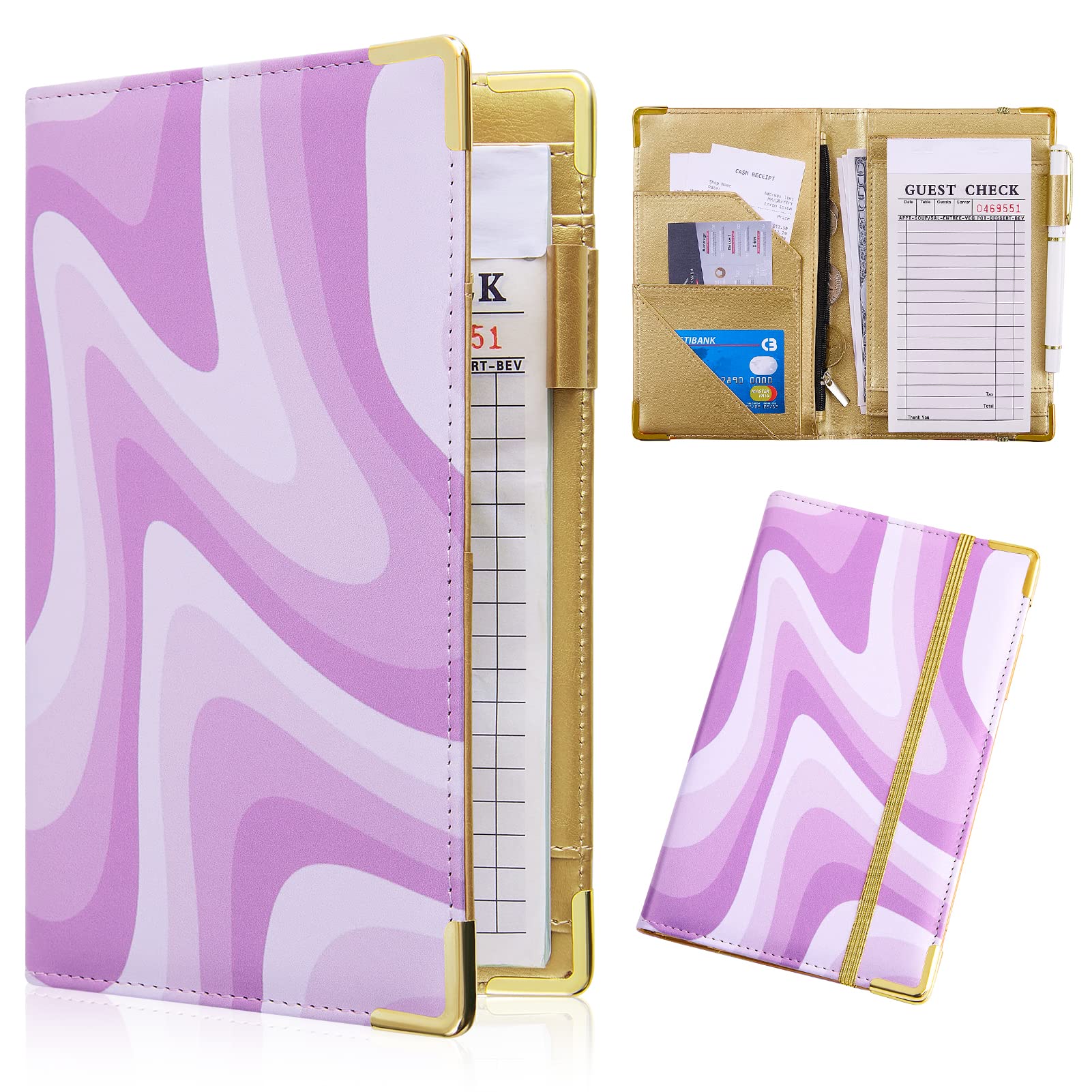 Waitress Book, Server Books for Waitress with Zipper Pocket Cute Serving Waiter Book for Waitress Notepad with Money Pocket and Zipper Pink Color