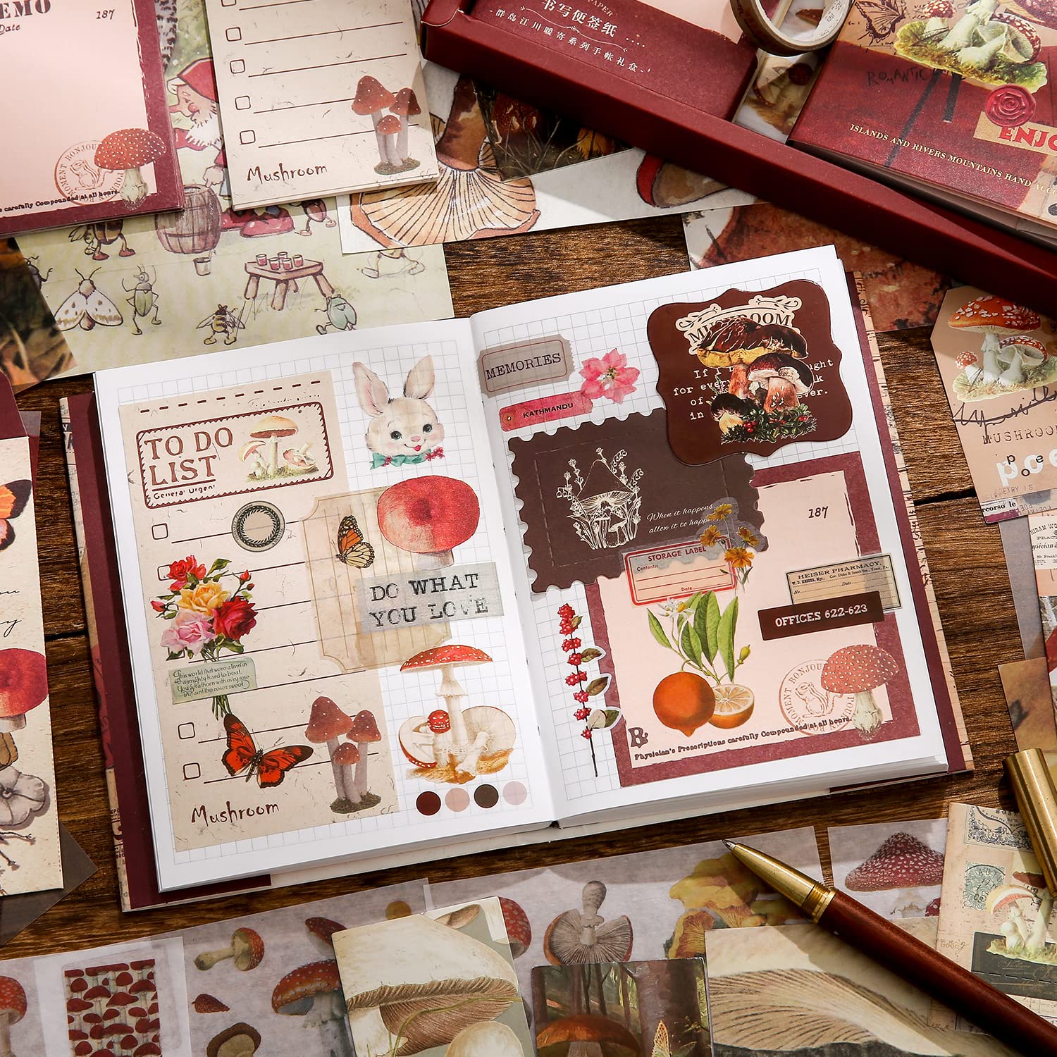 emmoolife Vintage Aesthetic Scrapbooking Supplies Kit, s Botanical Bullet Junk Journal Kit with Journaling Supplies, Tweezers, A6 Grid Notebook,Stationery,Sticker, Birthday Craft Gift for Adult