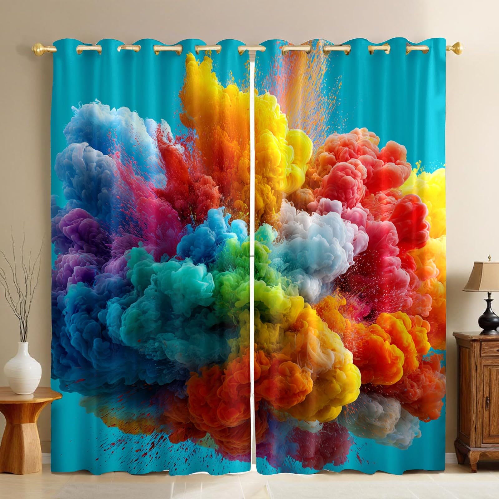 Fantaisie Spatiale Rideaux Occultants Thermiques Nuages colorés Lot de 2 Œillets, Imprimés 3D Opaques, Isolation Phonique et Anti Froid pour Chambre Enfant et Salon 110L X 215H cm