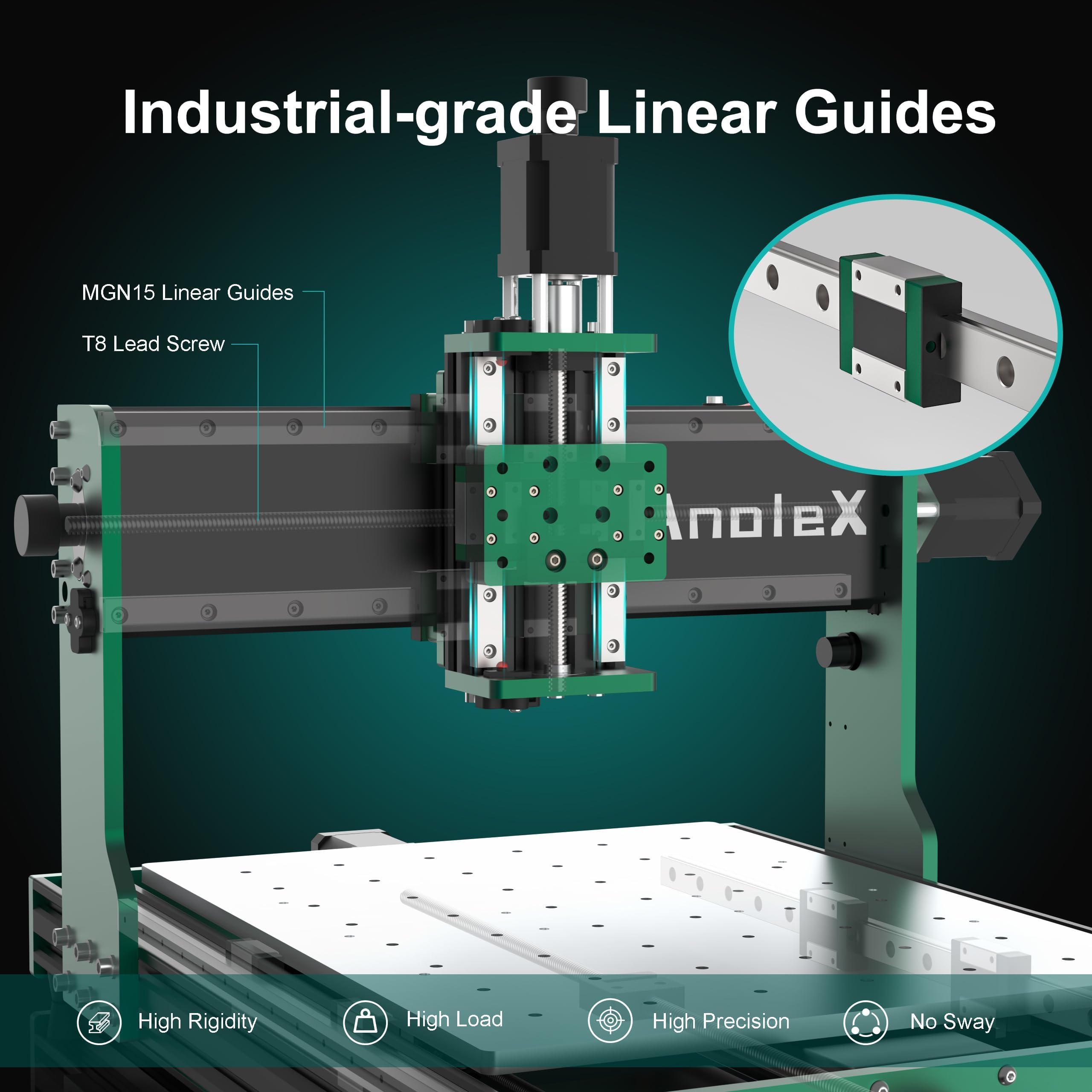 AnoleX CNC Router Machine 3030-Evo Max, All-Metal XYZ Axis Dual Steel Linear Guides with 800W Trimmer Router, ideal for Cutting Aluminum, Brass, Stainless steel, Wood, Acrylic, MDF, Plastics