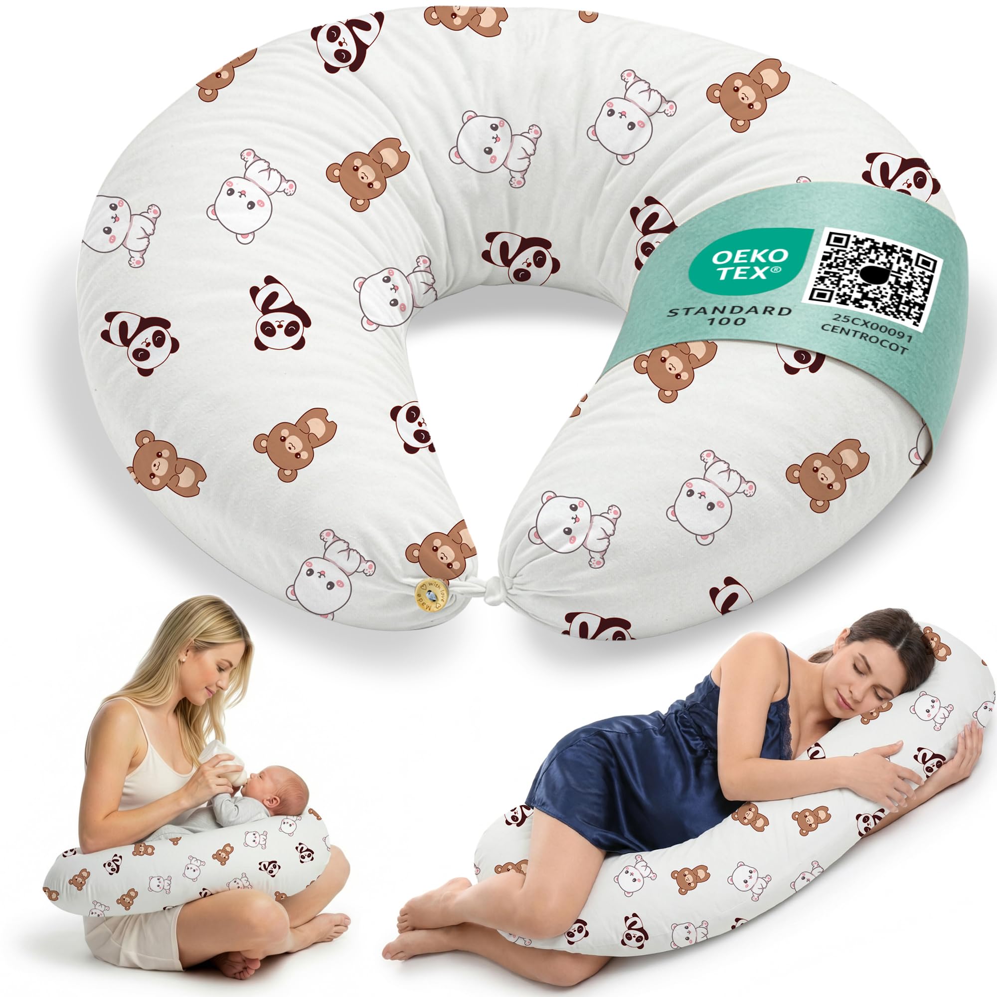Cuscino Gravidanza e Allattamento per Dormire di Lato per Donne Incinta Idea Regalo per Neo Mamme con Federa in 100% Cotone e Morbido Riempimento Accessorio Full Body Premaman per un Sostegno Ottimale