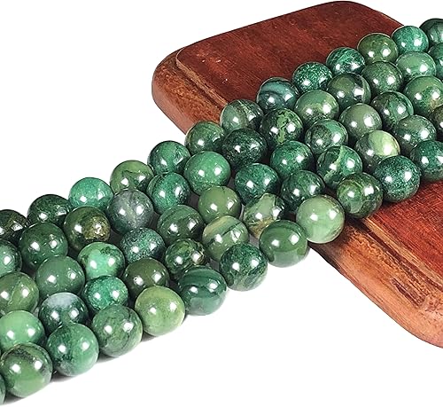 Miniatura 2 de ABCGEMS Zimbabwe Verdite Beads AKA South African Jade (una roca metamórfica verde compuesta principalmente de fucsita - mica moscovita) Redondo liso