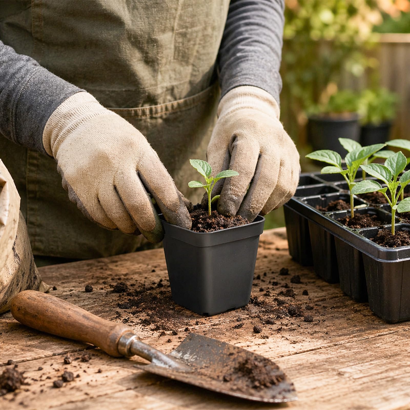 Lot de 300 pots de fleurs carrés en plastique avec trous de drainage, 7,1 cm, noir