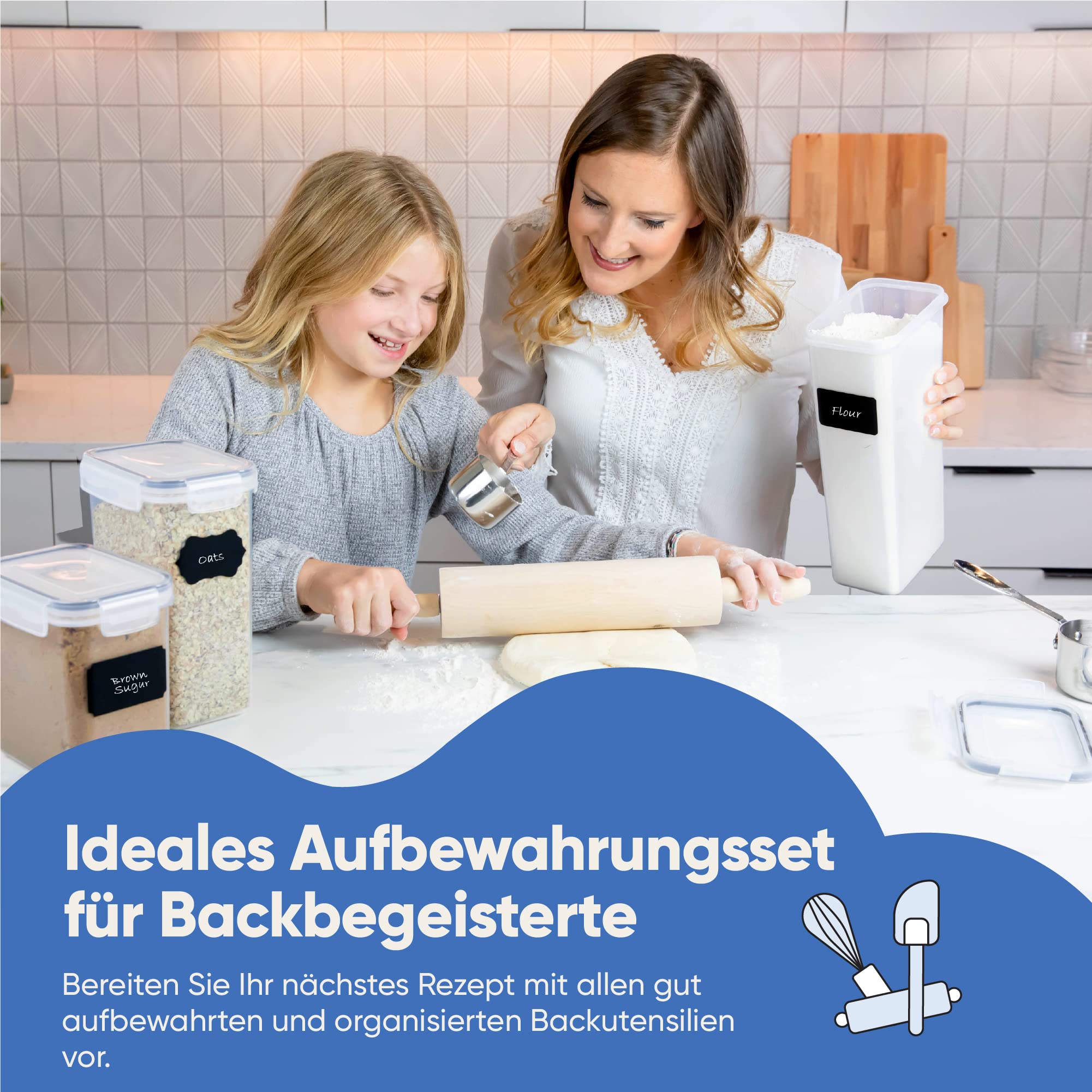 Chef's Path Vorratsdosen mit Deckel - 14er Blau Set großer Kunststoffbehälter - BPA-free Vorratsbehälter- luftdichte Lebensmittelbehälter & Küchenorganizer zur Aufbewahrung von Müsli
