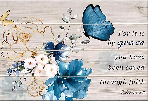 Lienzo decorativo de mariposa con versículo bíblico, arte de pared inspirador para decoración del hogar, impresiones de flores azules, obras de arte