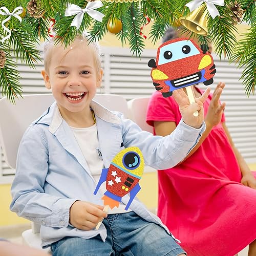 Miniatura 7 de VKPI Haz 6 marionetas de palillos para niños, regalo de manualidades de espuma, juguetes de tiempo de cuentos para niños mayores de 4 años, autos,