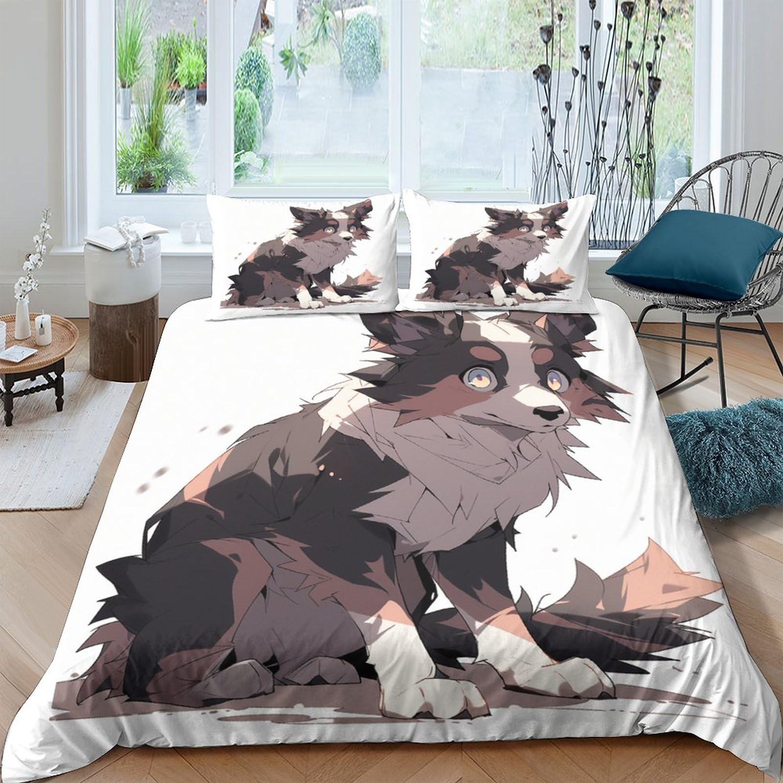 Housse de couette microfibre supérieure IOFEER parure de lit 3 pièces motif chien