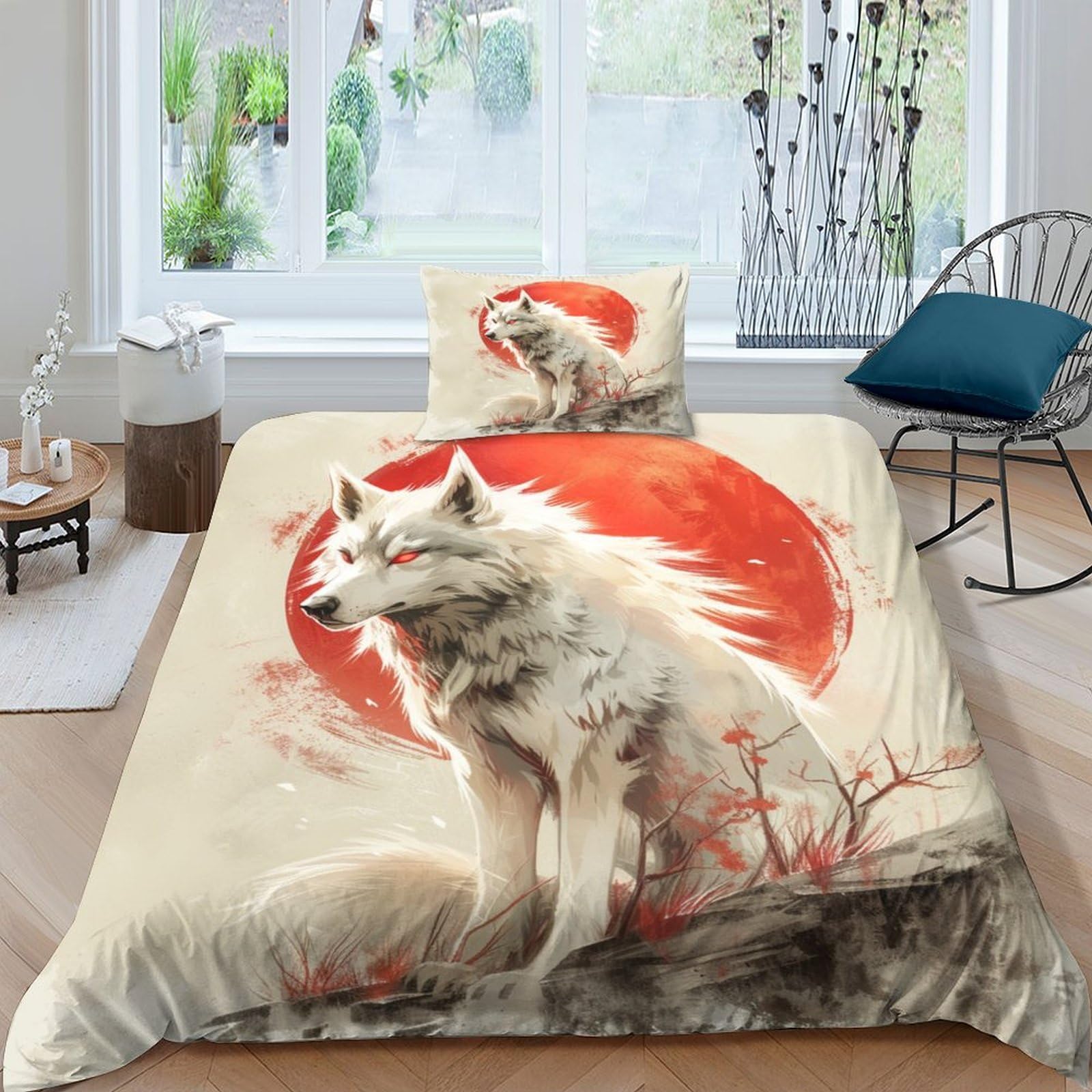 NRAOPEVVD Wolf Duvet Cover Sets 3 PCS Hotel Quality Quilt Cover Bed Sets Bed Covers with Pillowcases with Zipper Closure Hypoallergenic Soft Breathable Microfiber Single（135x200cm）