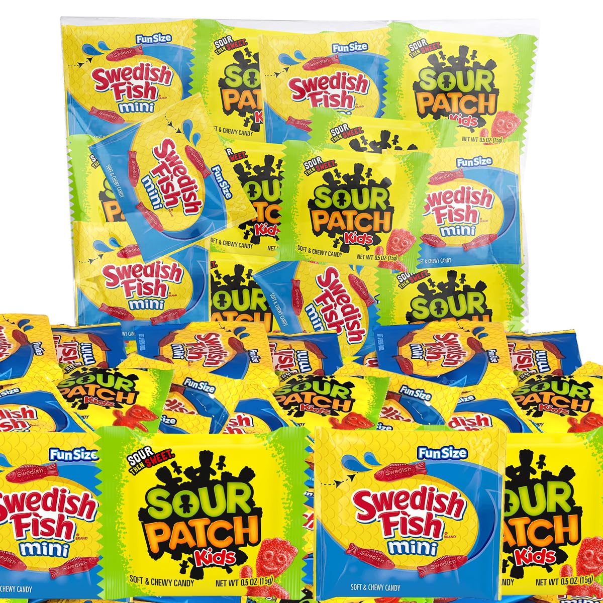 SourPatch Kids and SwedishFish Candy Bulk Pack 2lb Bag, Original Soft & Chewy Candy Sour Gummy Sweets Bundle Pack - Easter Candy, Fun Indulging Movie Theater Candy, Office Candy, Snacks and Candy for Party Bags