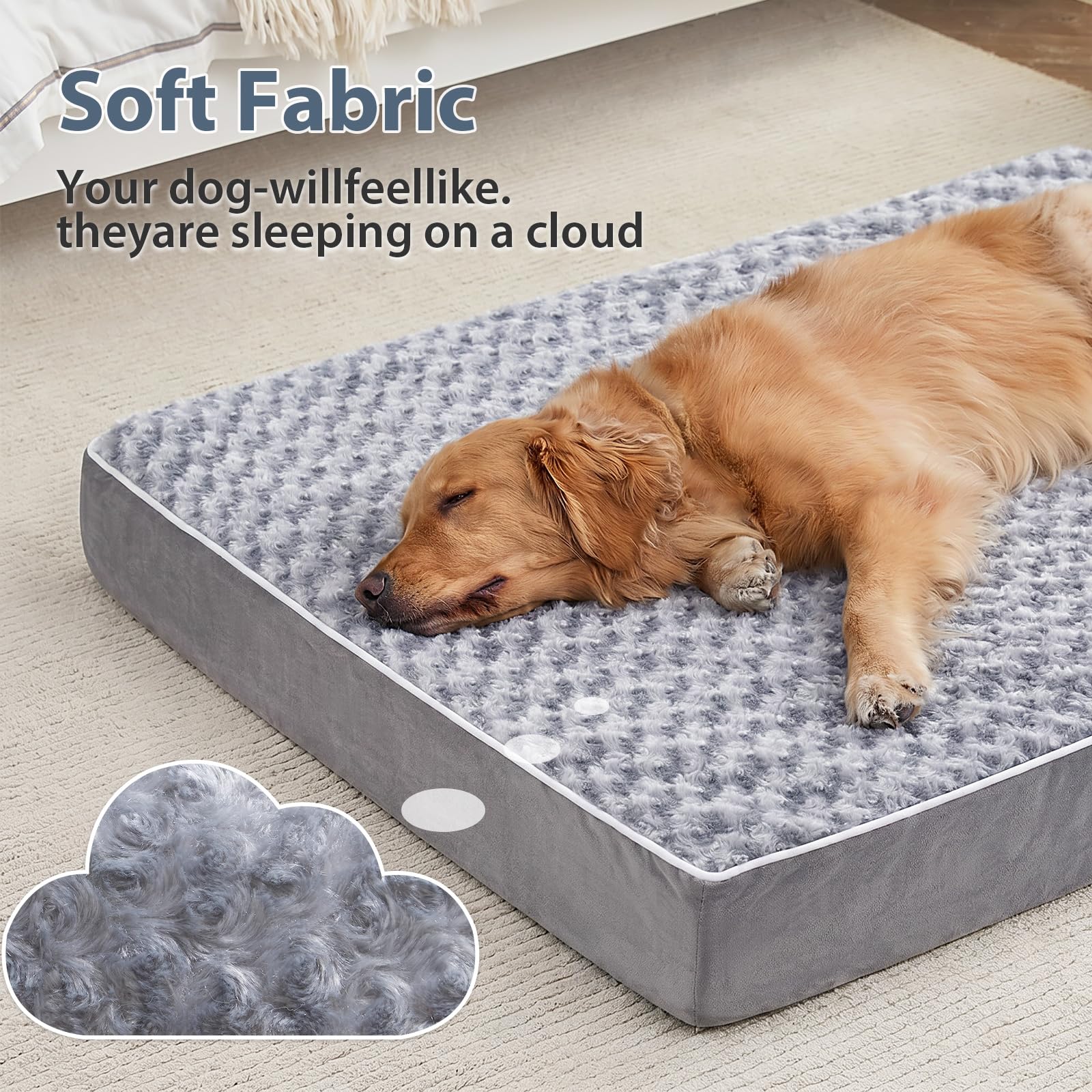 WNPETHOME Cama ortopédica para perros, cama para mascotas para perros grandes, espuma de caja de huevos, felpa rosa suave, funda extraíble impermeable