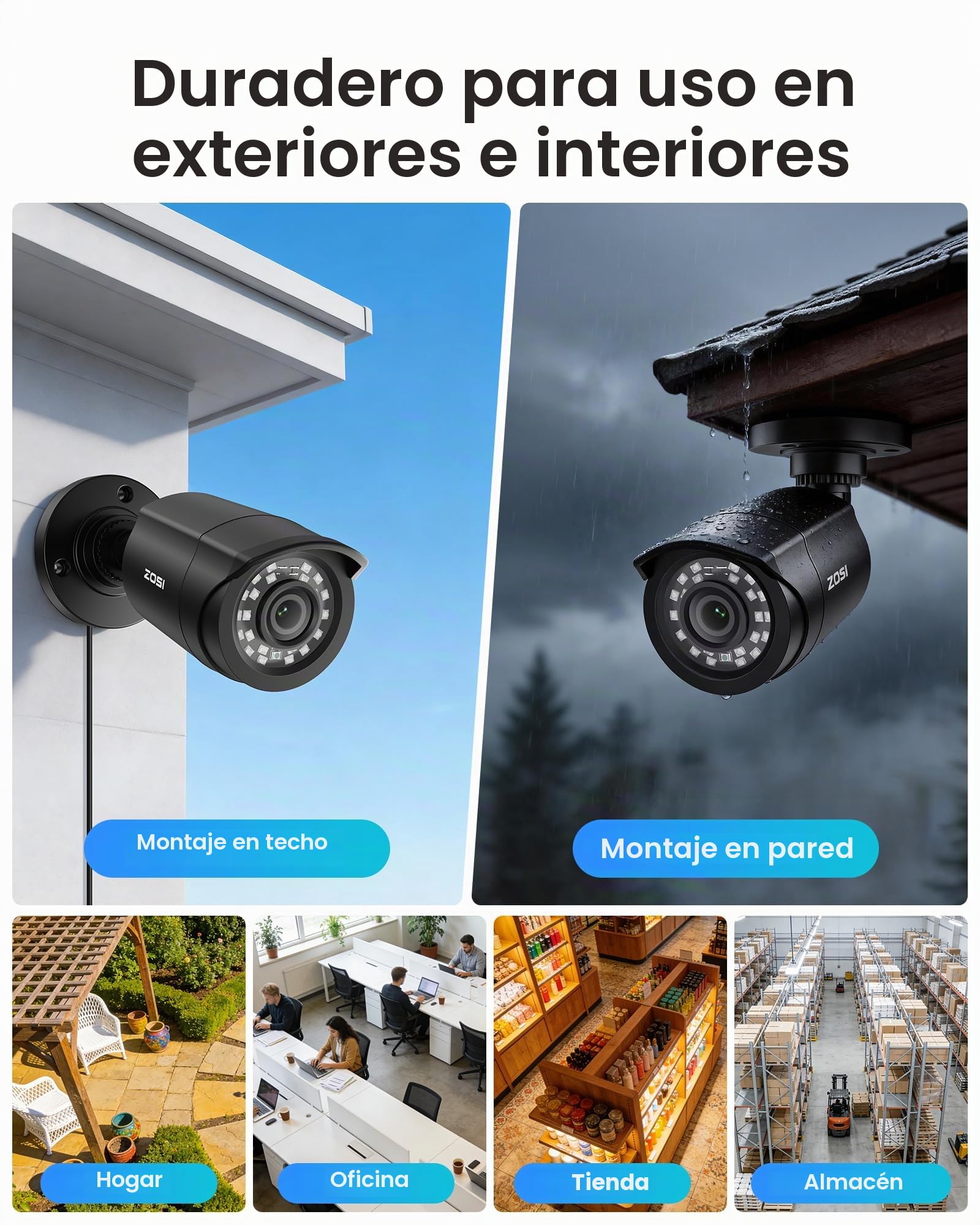 ZOSI Kit de Cámara Vigilancia Seguridad 5MP Lite 8CH H.265+ Grabador DVR con (4) 2MP Cámara Exterior, Visión Nocturna, Alarma de Movimiento, sin Disco Duro