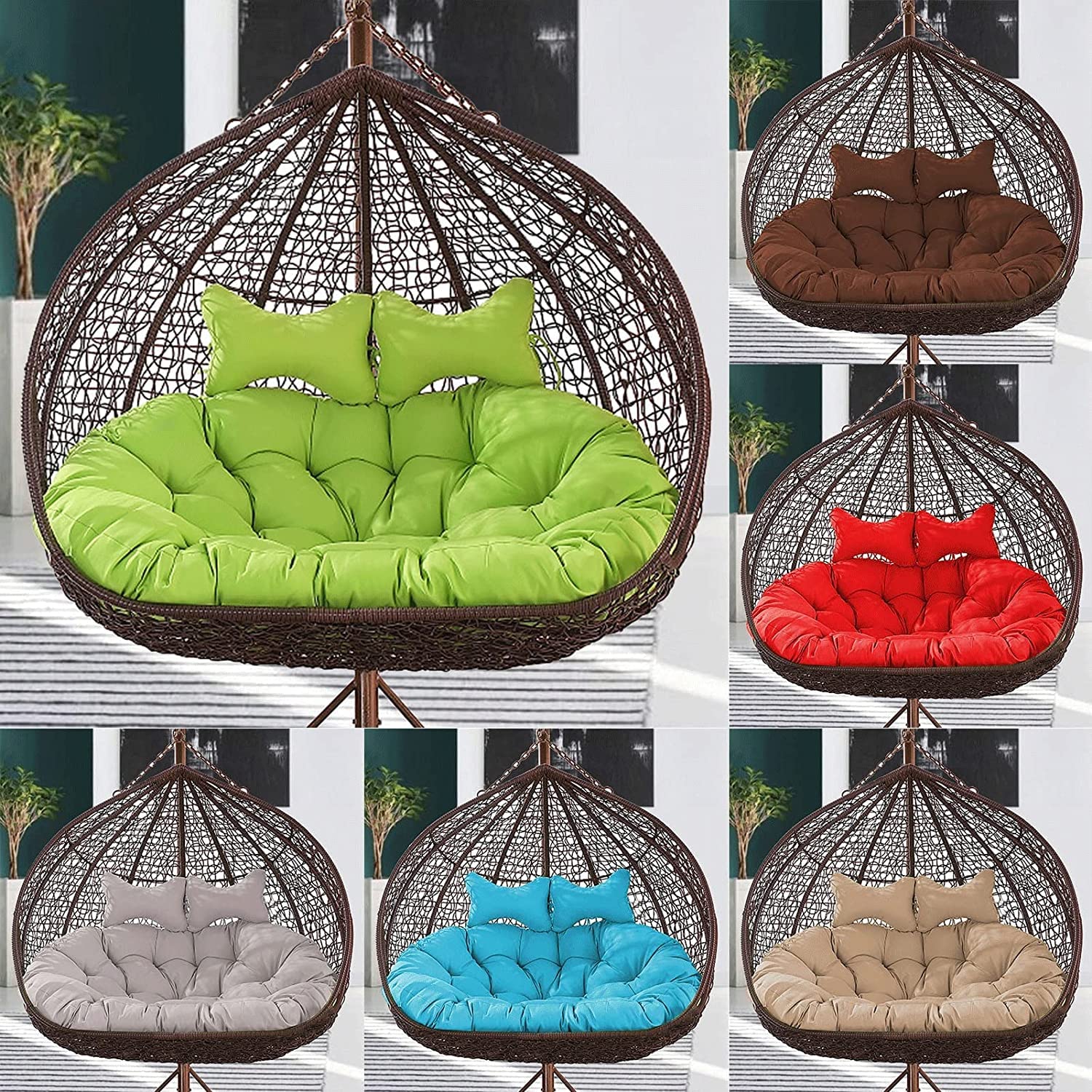 Coussin de balancelle double suspendu - Imperméable et amovible - Coussin de berceau avec oreiller - Convient pour l'extérieur terrasse jardin