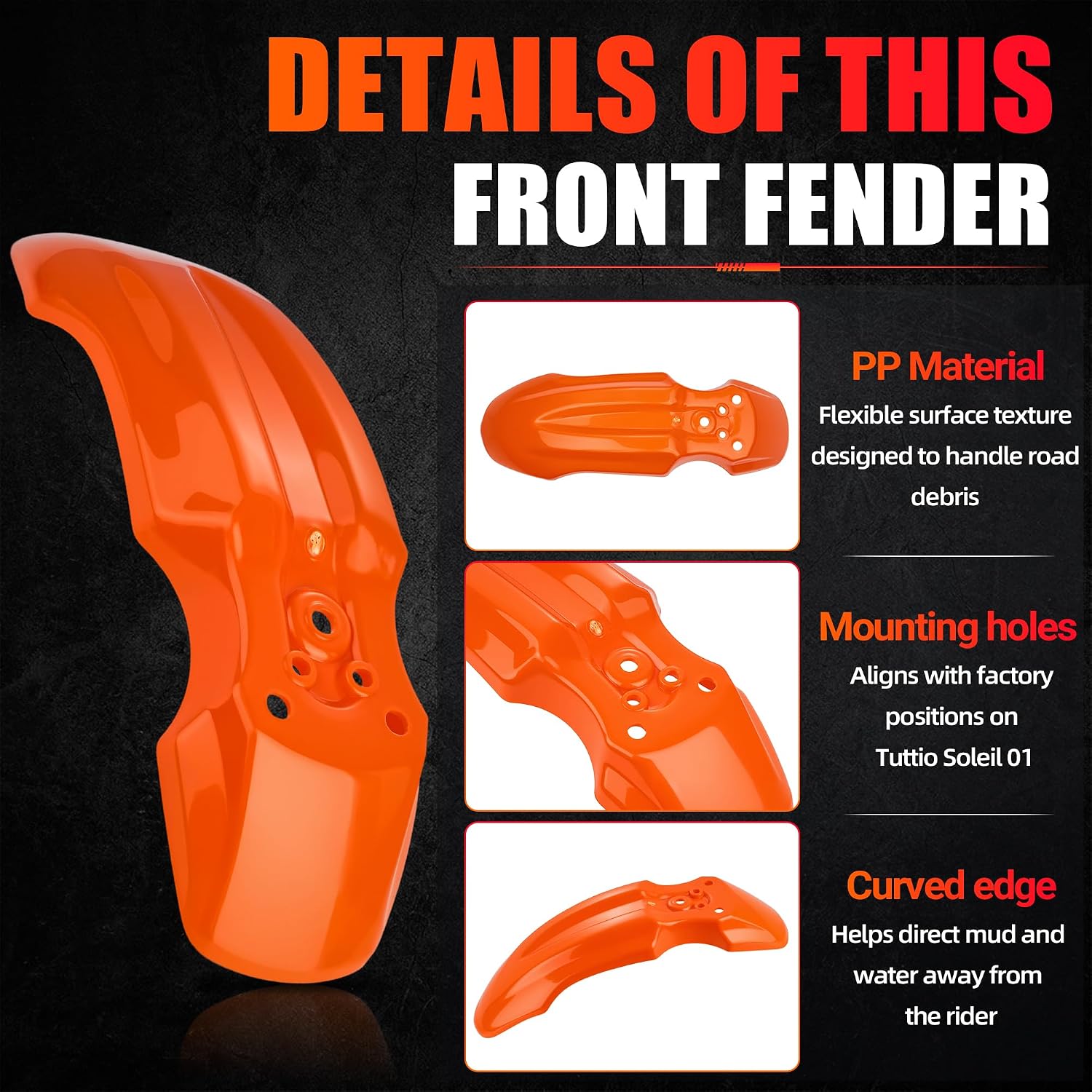 Tuttio Front Fender Electric Dirt Bike Mudguard Protector for Tuttio Tutto Tutti Soleil 01 Off Road Motorcycle (Orange)