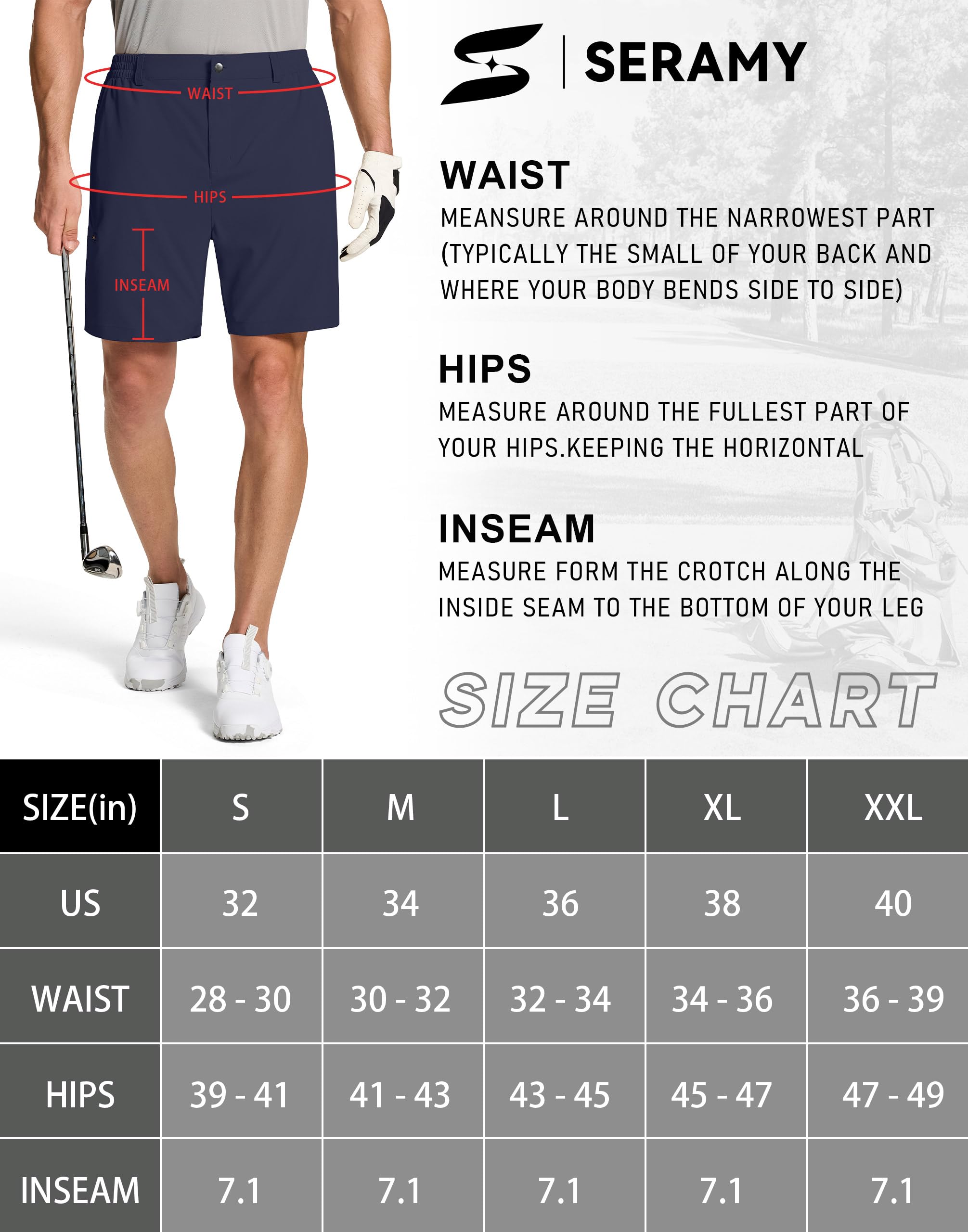 SERAMY Pantalones cortos de golf elásticos para hombre con 6 bolsillos, ajuste seco, entrepierna de 7 pulgadas, vestido ligero para senderismo, trabajo casual
