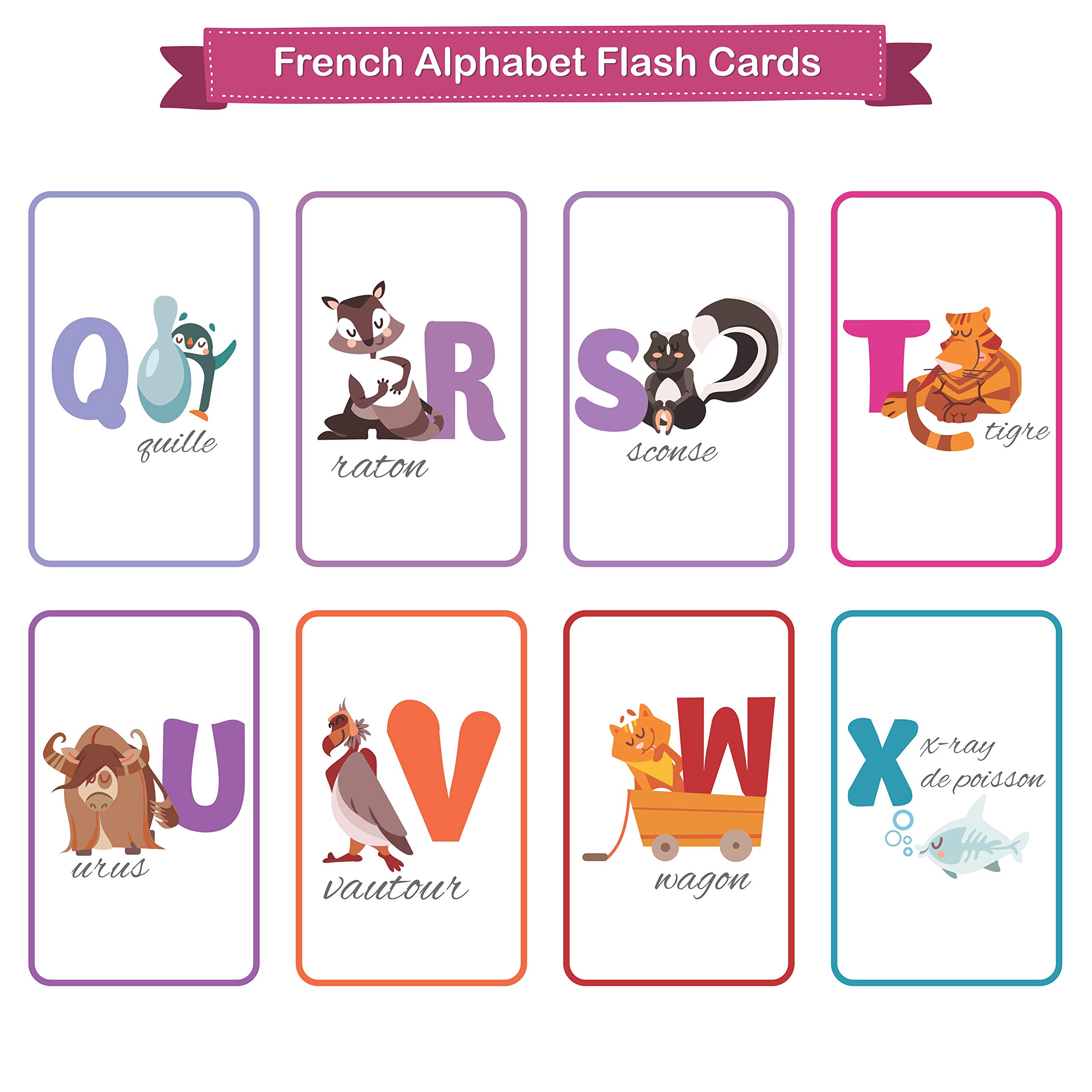 KIDSVILLE French Alphabets, Cursive Alphabets, Action Verbs, Country Cards, Waterproof Flash Cards (3.5 inch x 5.5 inch, Multicolored) (French Alphabets) 1