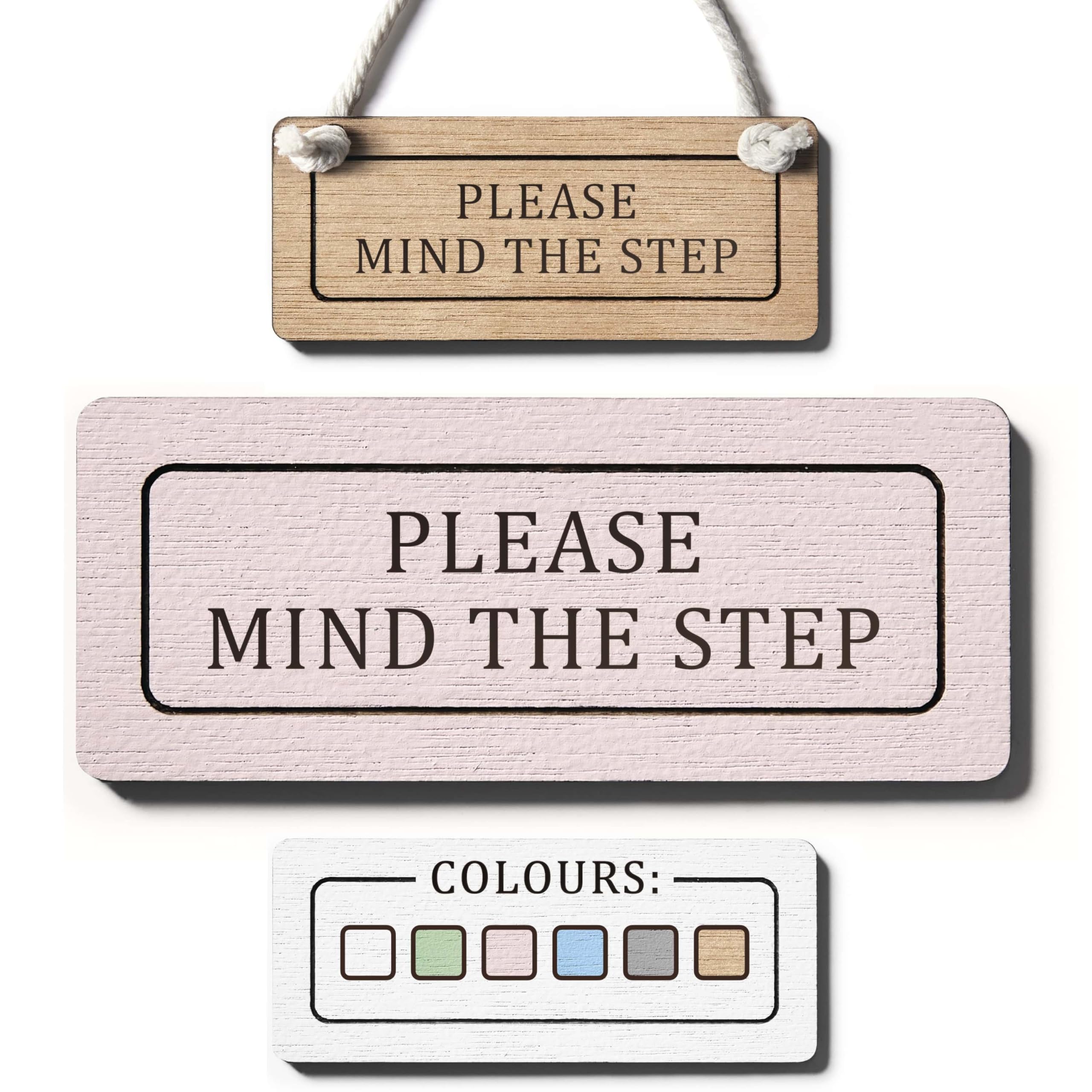 Please Mind the Step Sign – Laser Engraved Wooden Safety Sign, Hanging Warning Plaque for Home or Garden (Pink, 8.5 x 3.5 cm)