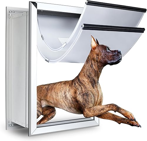 Puerta de aluminio extra grande para pared, puerta para perros de clima extremo con solapas dobles magnéticas cerradas, puertas resistentes para