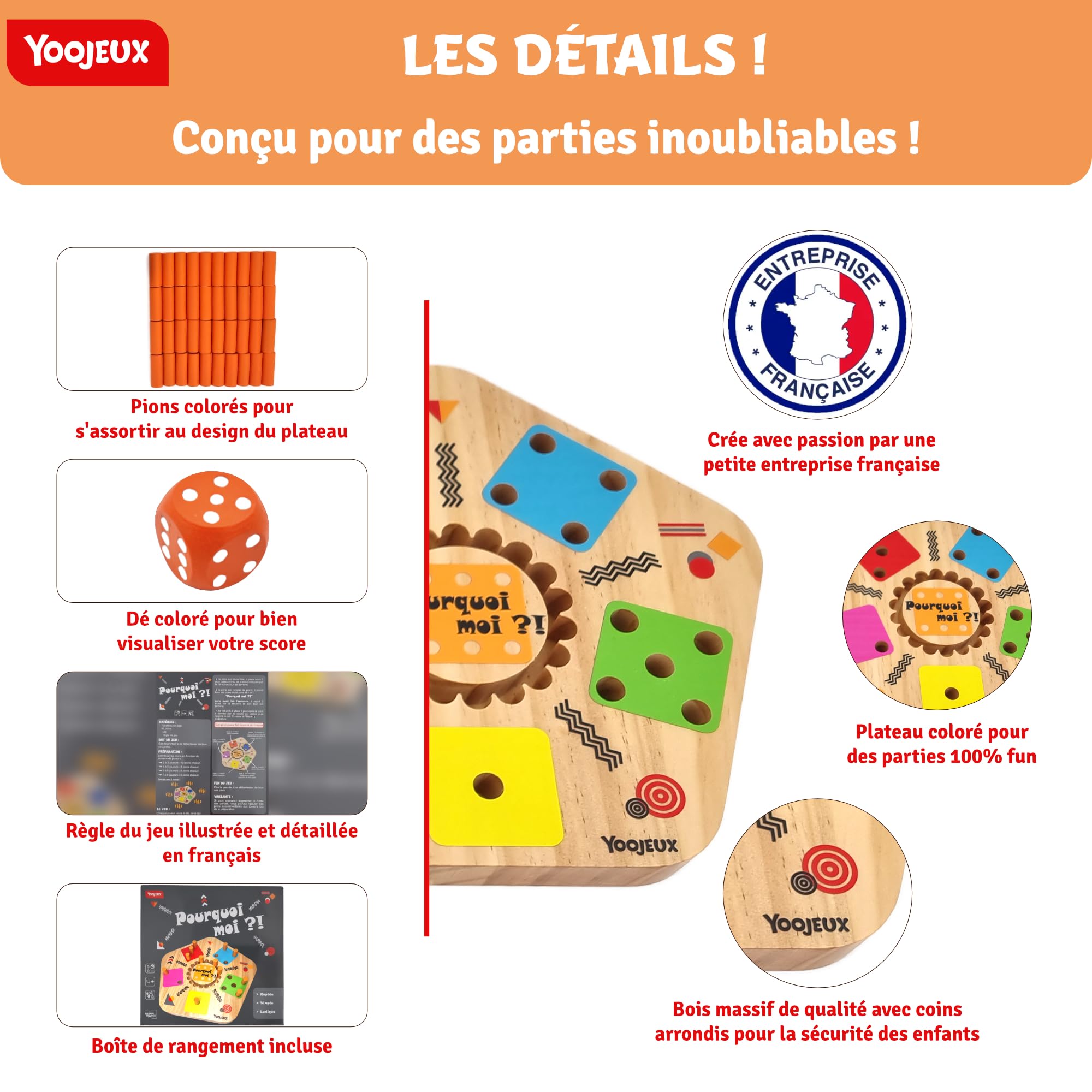 Pourquoi Moi - Jeu de société Cochon en Bois, 2 à 8 Joueurs | Jeu familial dès 4 ans, parties rapides de 5 à 15 minutes, coffret transportable pour l’apéro, les vacances et les soirées.