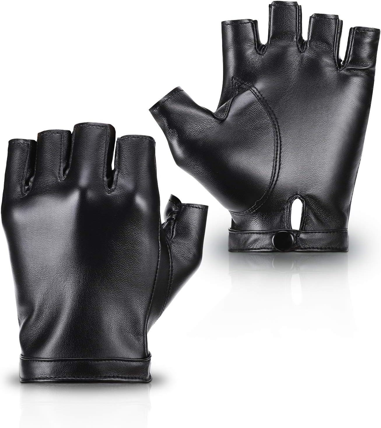 Fingerless PU Faux Leather Gloves, Driving Gloves Outdoor Sports Cosplay Costume Half Finger Glove for Women Men Teens