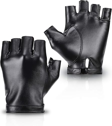 Accmor Guantes de piel sintética sin dedos, guantes de conducción, deportes al aire libre, cosplay, disfraz de medio dedo para mujeres, hombres y