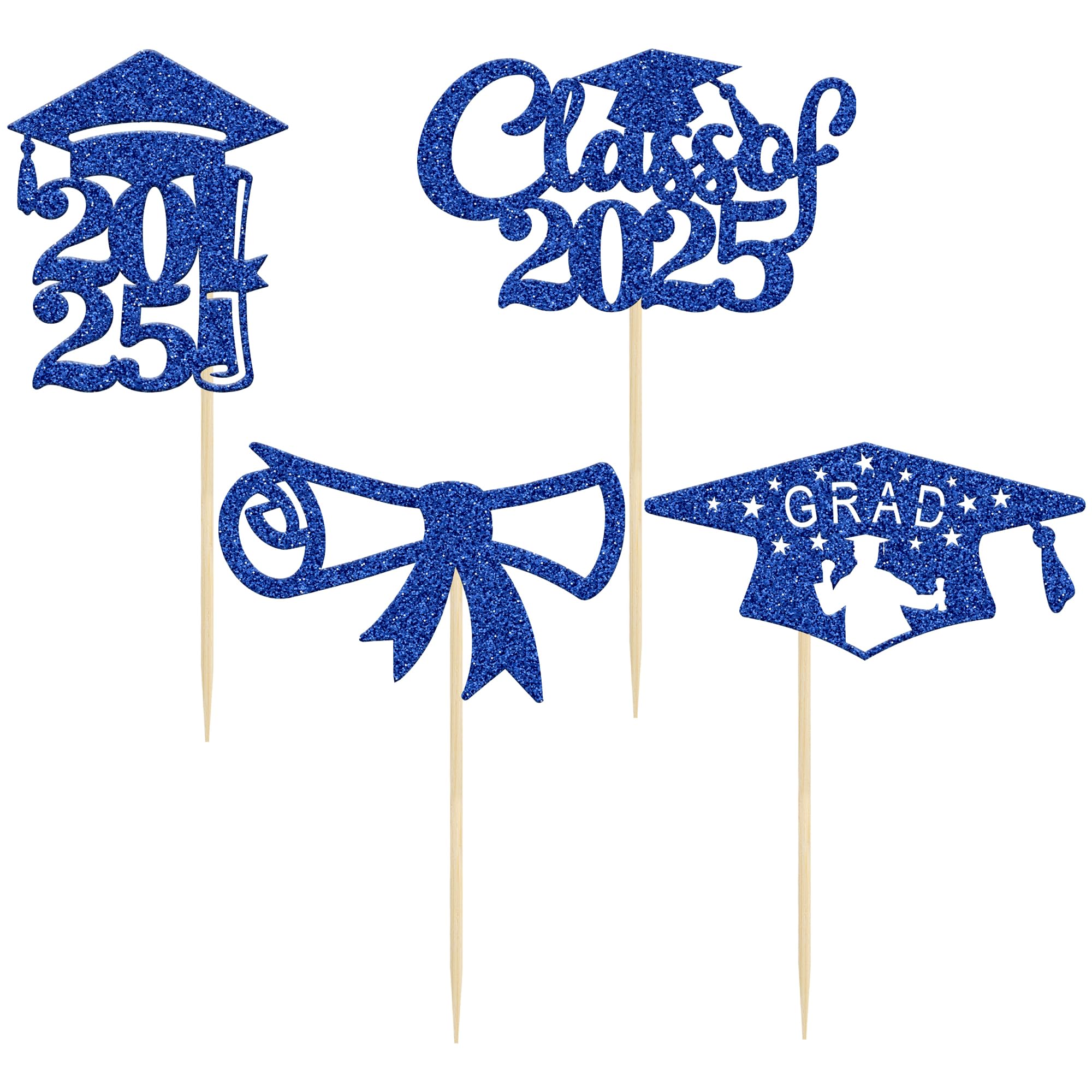 Gyufise 24Pcs 2025 Graduation Cupcake Toppers Deep Blue Glitter Class ...