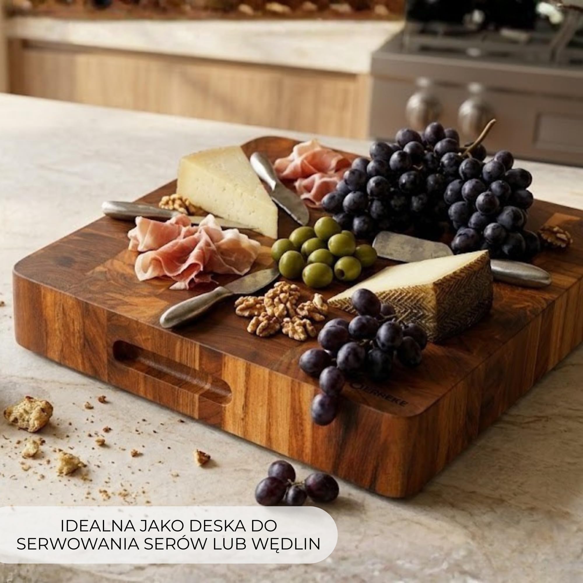 Erreke Deska z Naturalnego Drewna Akacjowego End Grain, 46x46x7,5 cm
