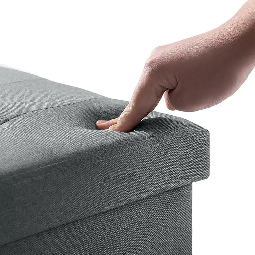 Miniatura 7 de BRIAN & DANY Banco otomano plegable de almacenamiento de 30 pulgadas con patas y tapa de madera, banco de tela de lino con esponja resistente