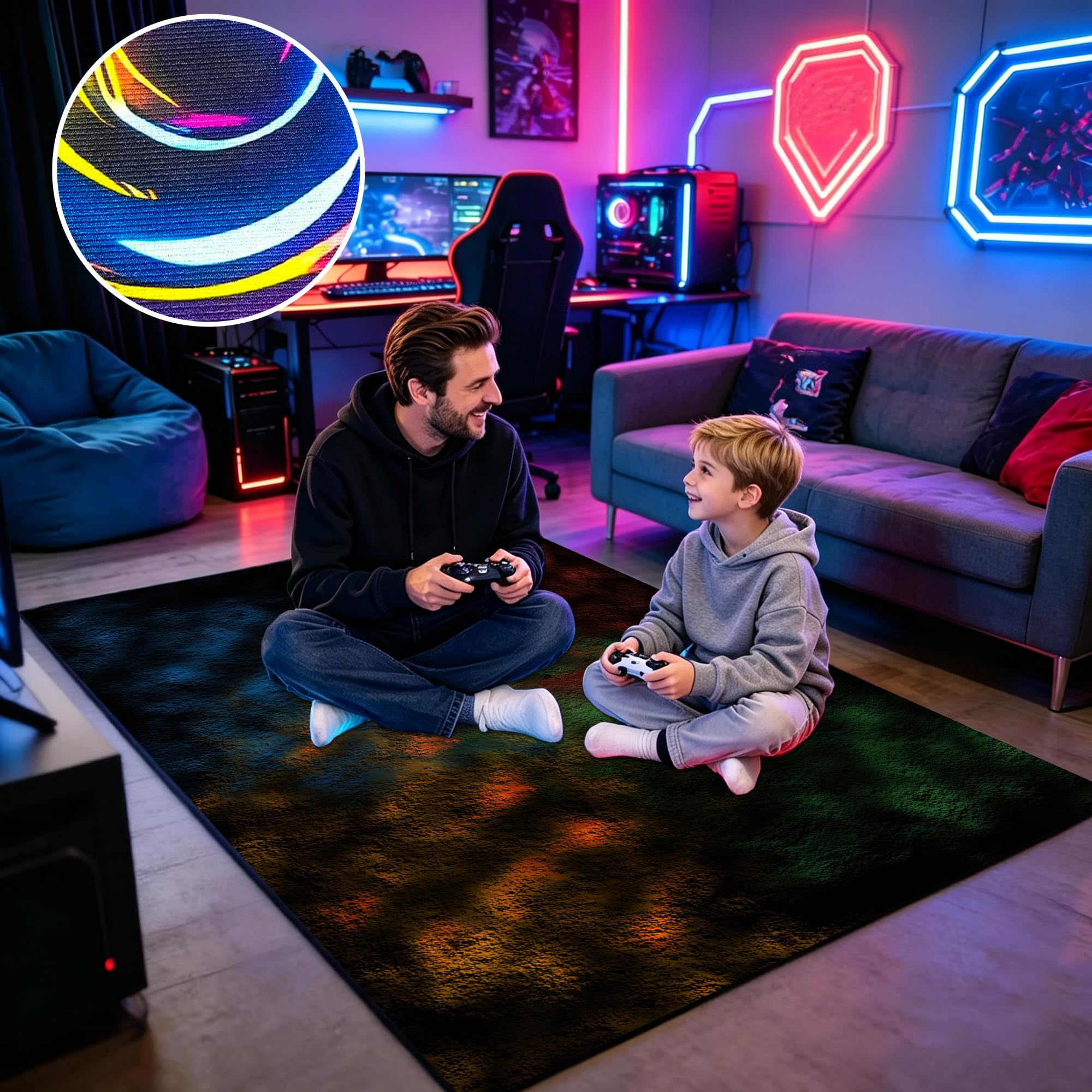 Tappeto con Controller di Gioco, Tappeto da Gaming Antiscivolo per Gamer E Adolescenti 130 x 180 cm per Camera da Letto, Soggiorno, O Stanza dei Giochi Gomma Tappetino per Sedia da Gaming