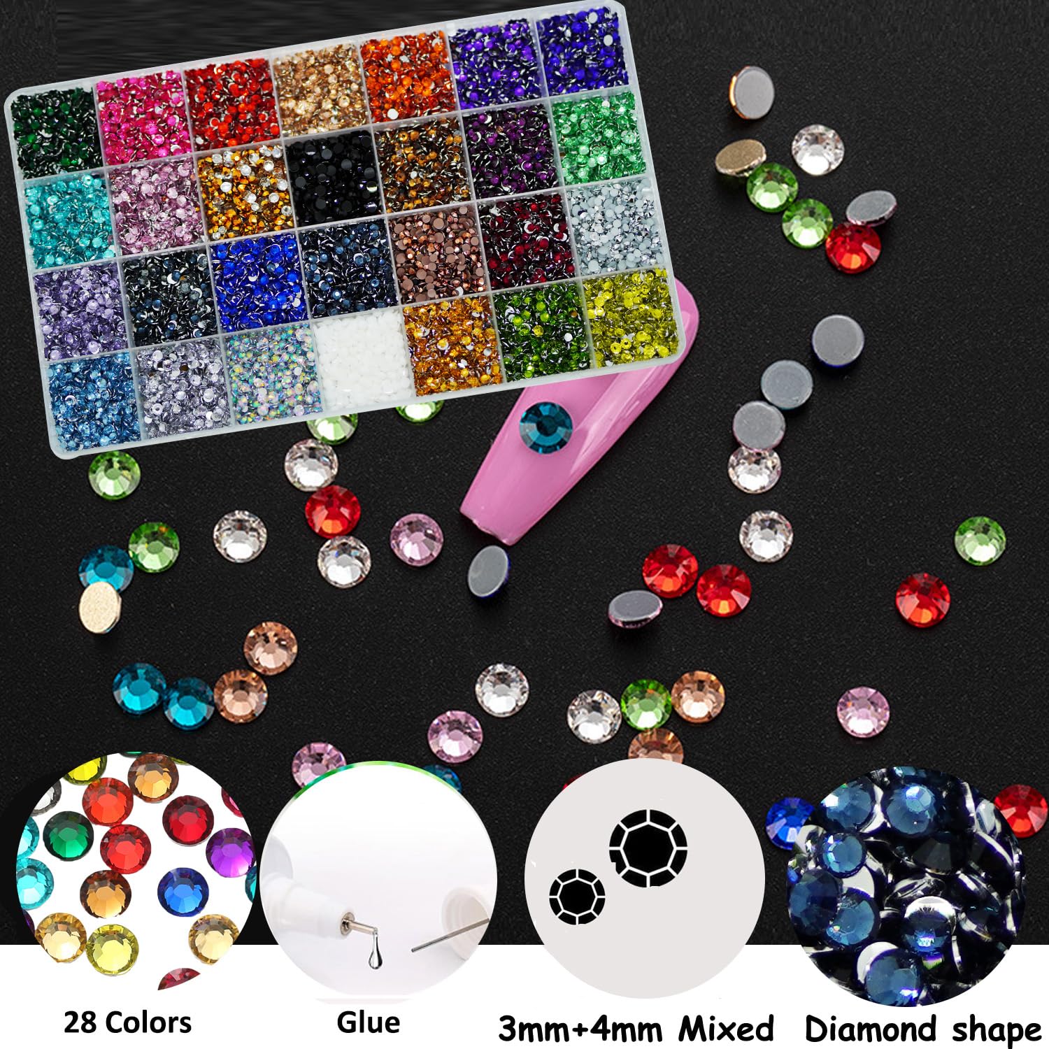 22000pcs Resin Rhinestones for Crafting, Silverback Bulk Mixed 3mm 4mm Flatback Round Beads, Non-Hotfix SS10 SS16 Gems Bedazzler, Jewels Bedazzling Kit with B7000 for DIY Art Crafts Decoration