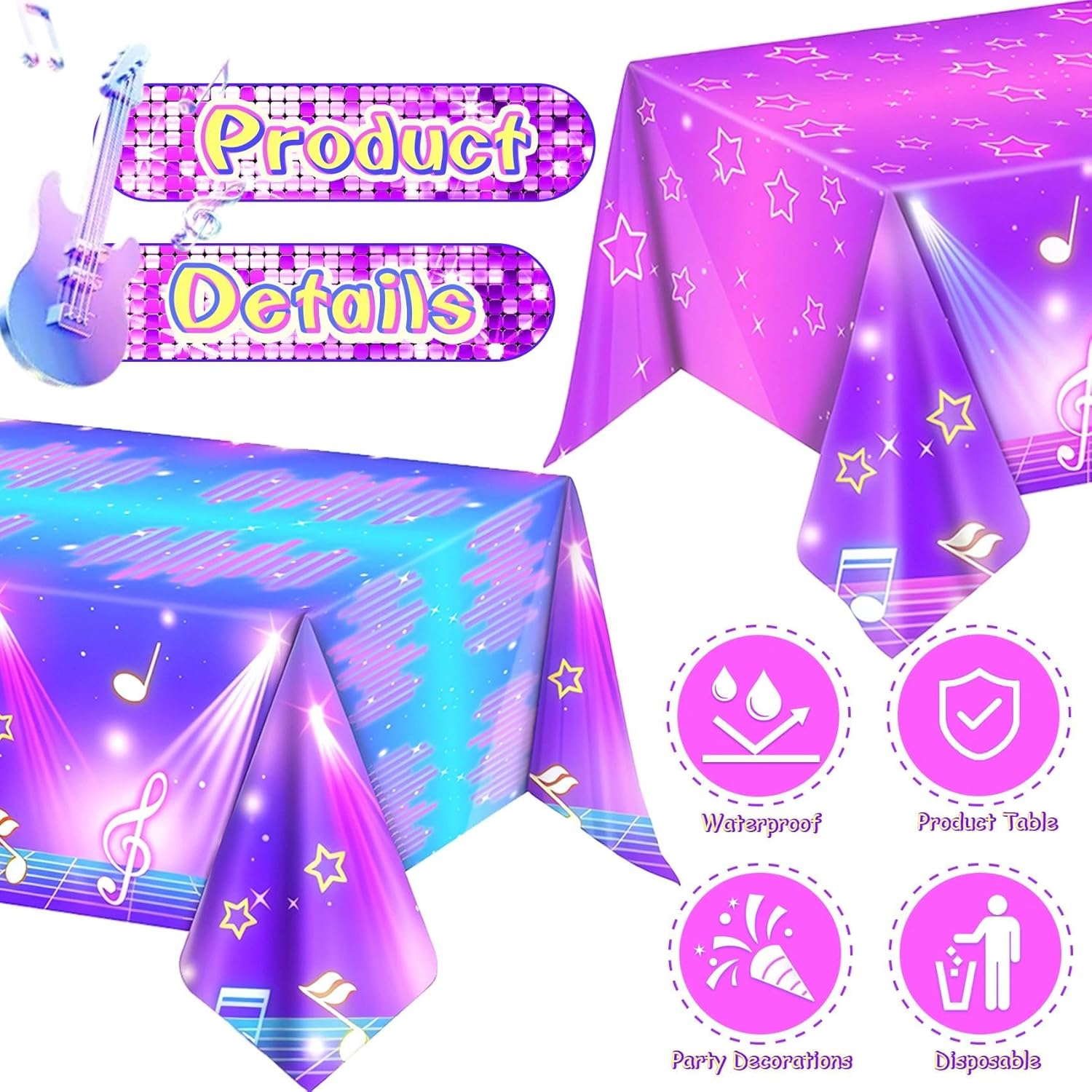 AFZMON 2 Pack Birthday Party Decorations Tablecloth, Themed Disposable Plastic Table Covers Birthday Party Supplies