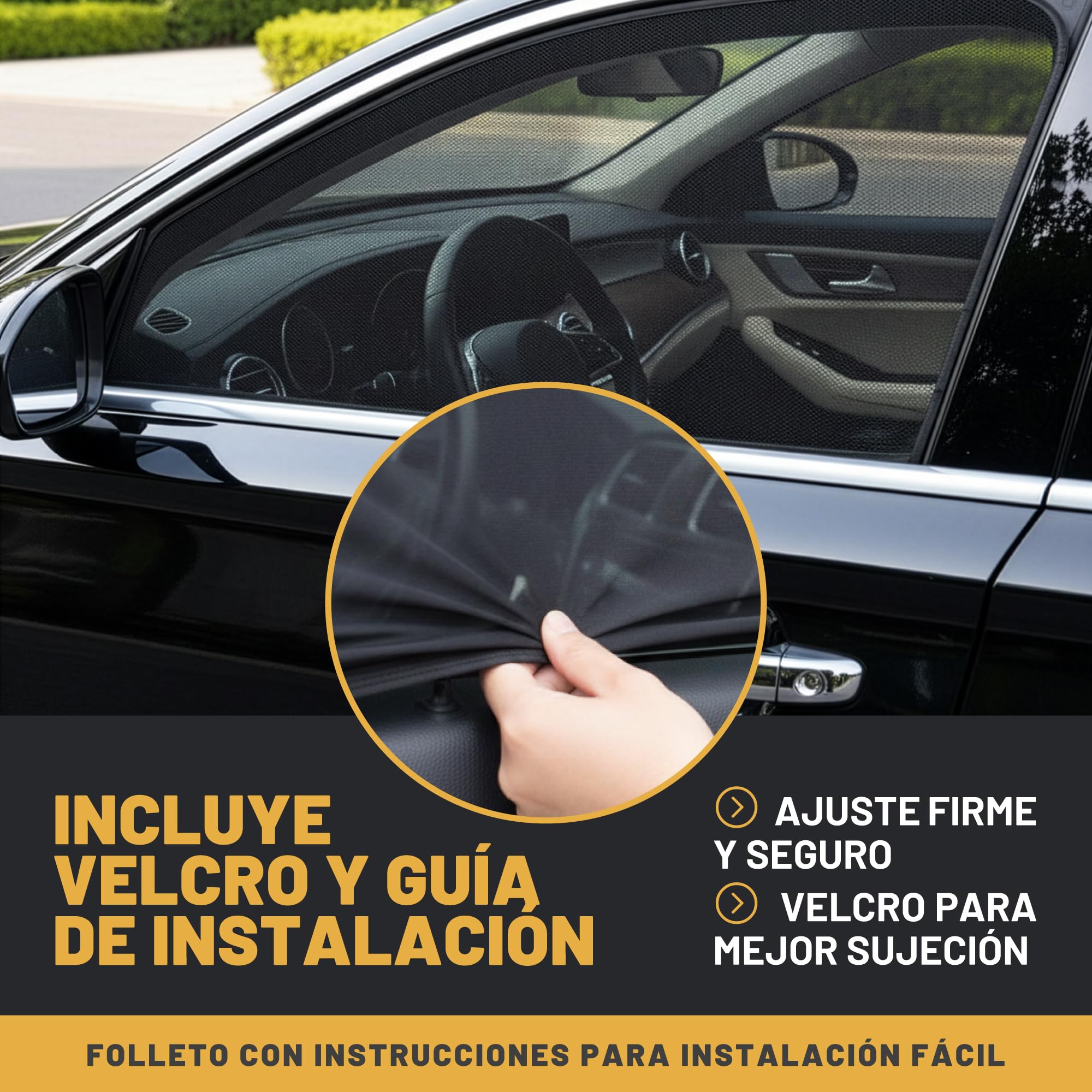 Pack 2 Parasoles Coche Laterales - Protector UV - Funda Ajustable Elastica para Ventanillas Traseras y Laterales - Quitasol Efecto Mosquitera - Parasol para Bebe, Niños y Mascotas - 3