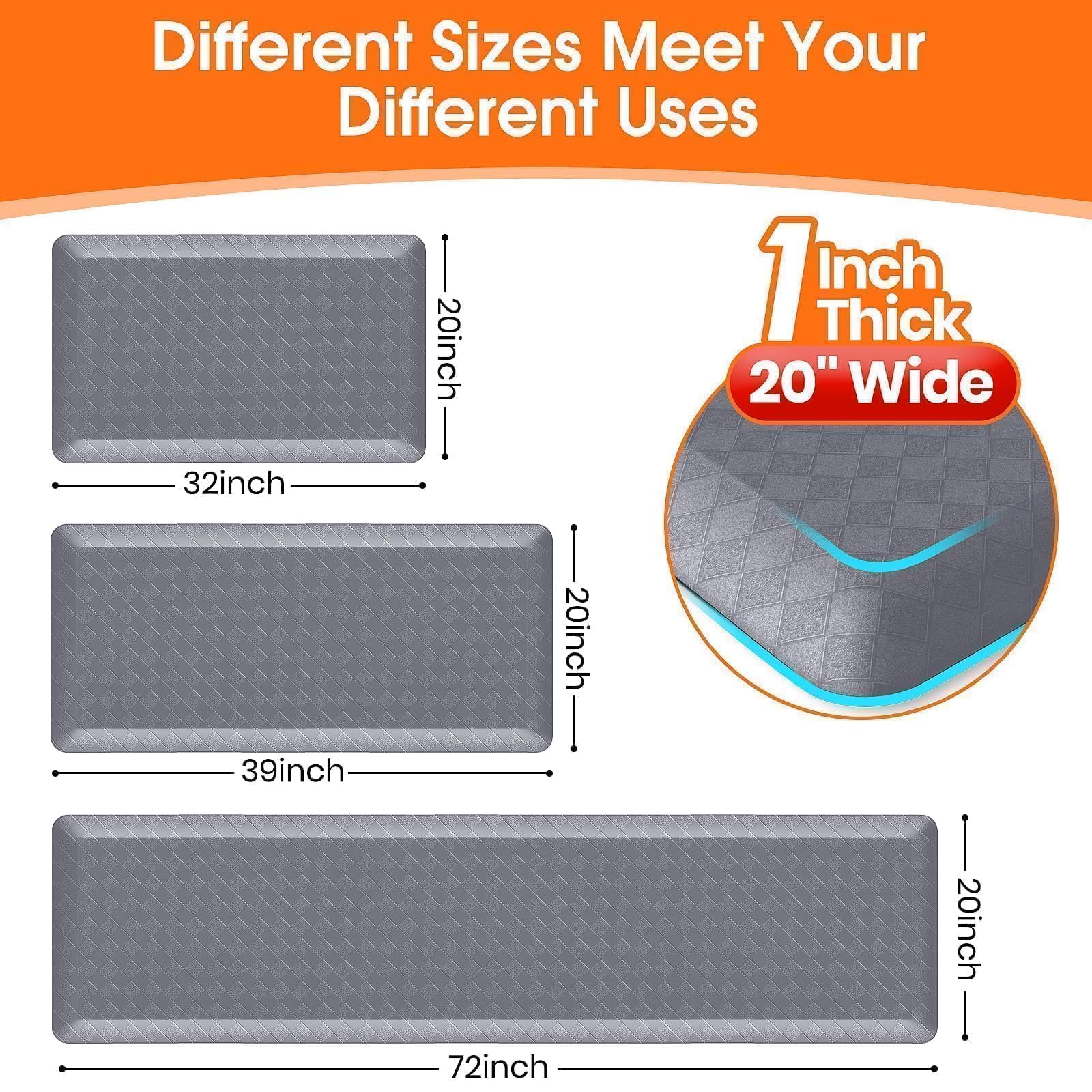 1" Thick Kitchen Mats for Floor, Water Resistant Floor Rug,Grey/72" x 20" — Amazon image 8