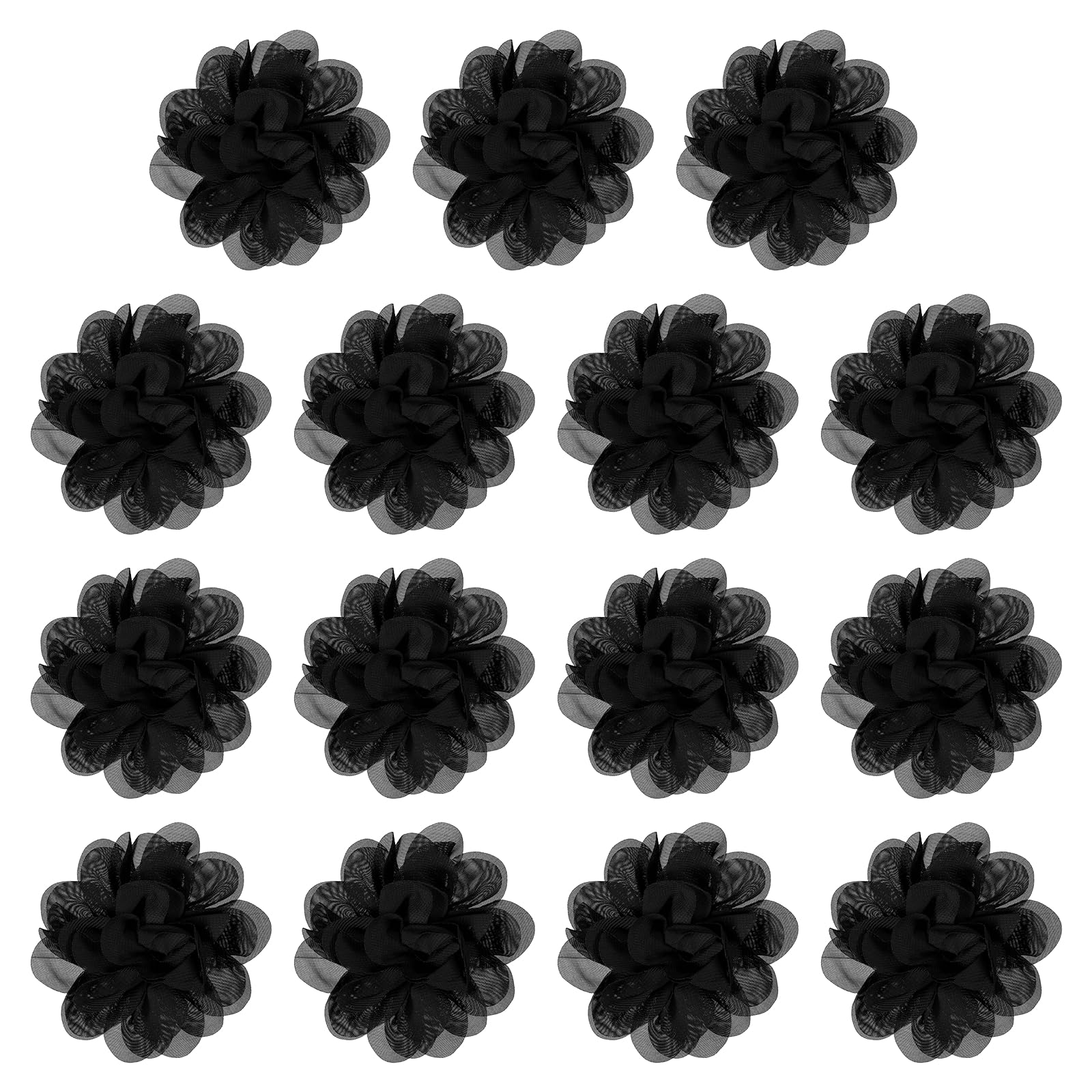 YELARXI Chiffon Flowers, Sewing Fabric Appliques, Chiffon Flowers Appliques - Fitting for (Women/DIY Crafts/Headbands/Hair Accessories/Wedding/Party/Corsage) 4 Inch & 15 Pack & Black