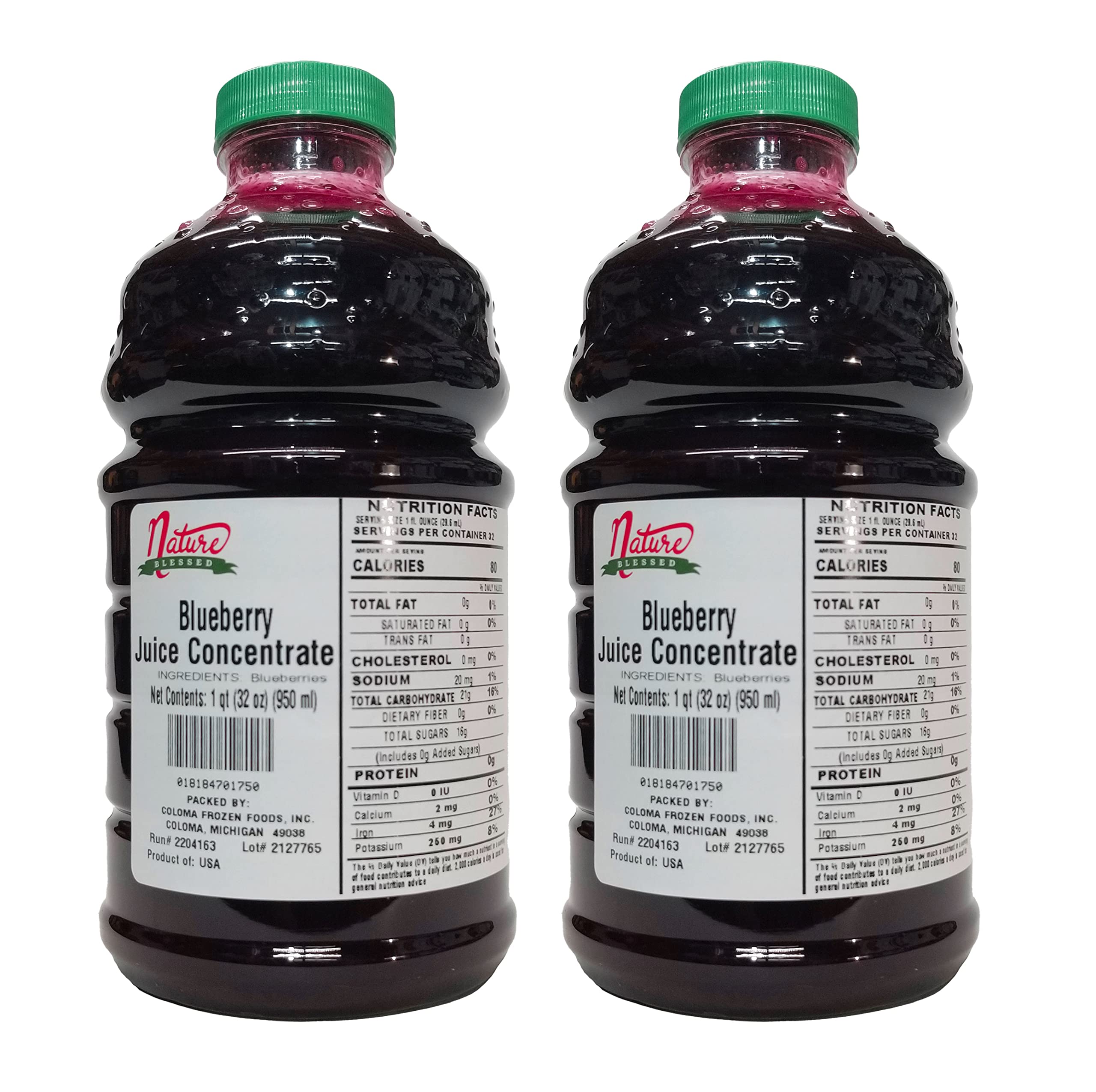100% Pure Blueberry Fruit Juice Concentrate - 2 Quarts (2/32 fl oz bottles) Perfect for Wine, Home Brewing, Mead. Cider, Tea