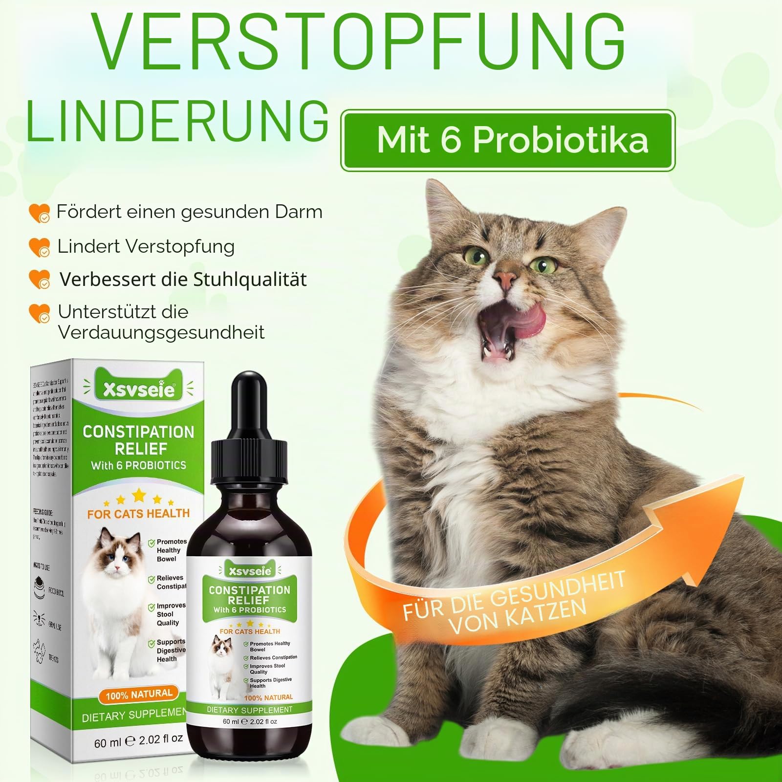 Verstopfung Reltf Für Katzen, Verstopfung für Katzen, Abführmittel mit 6 Probiotika-Ergänzungen für gesunde Verdauung