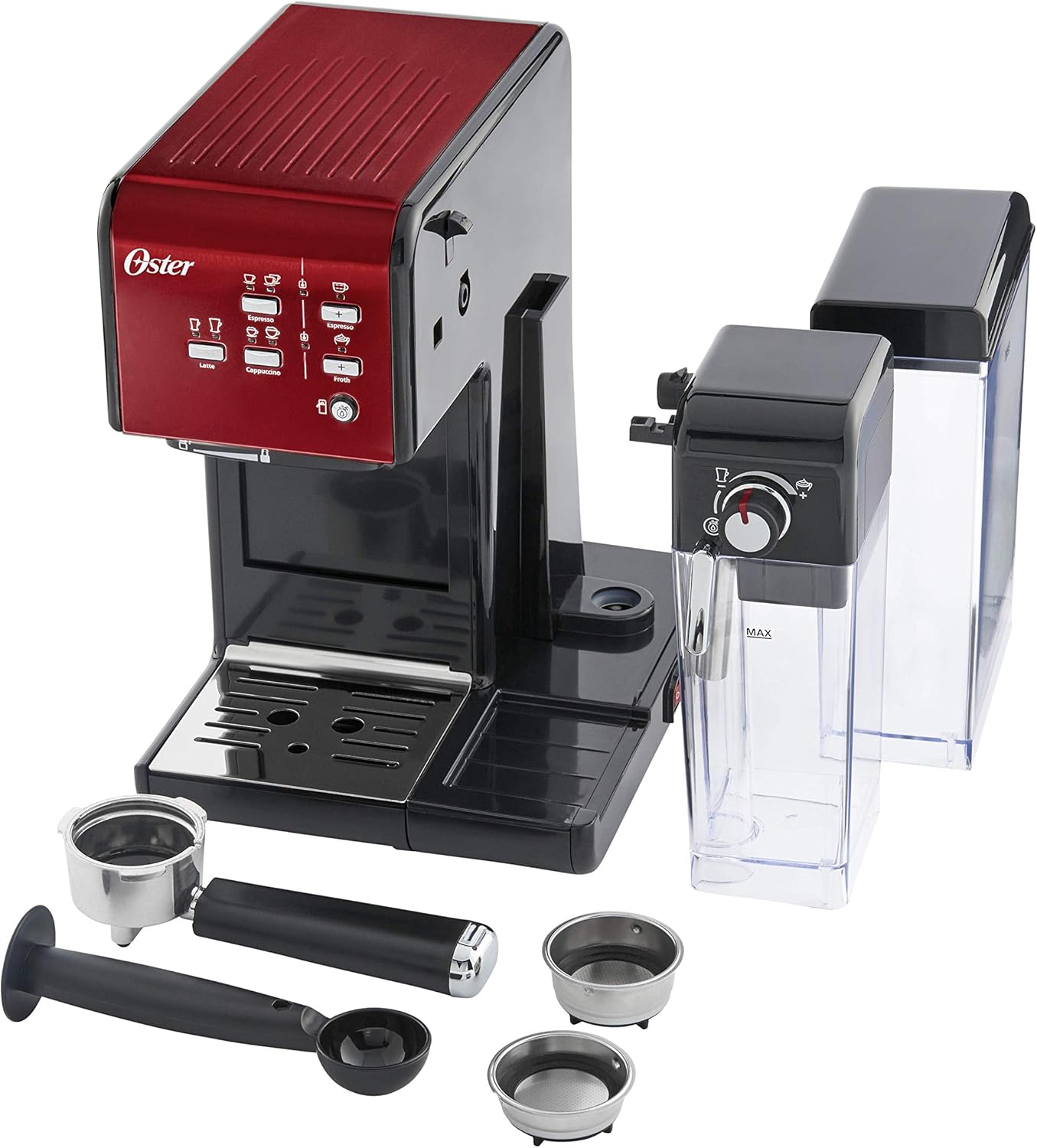 Finger pressing a button on Oster Prima Latte II control panel