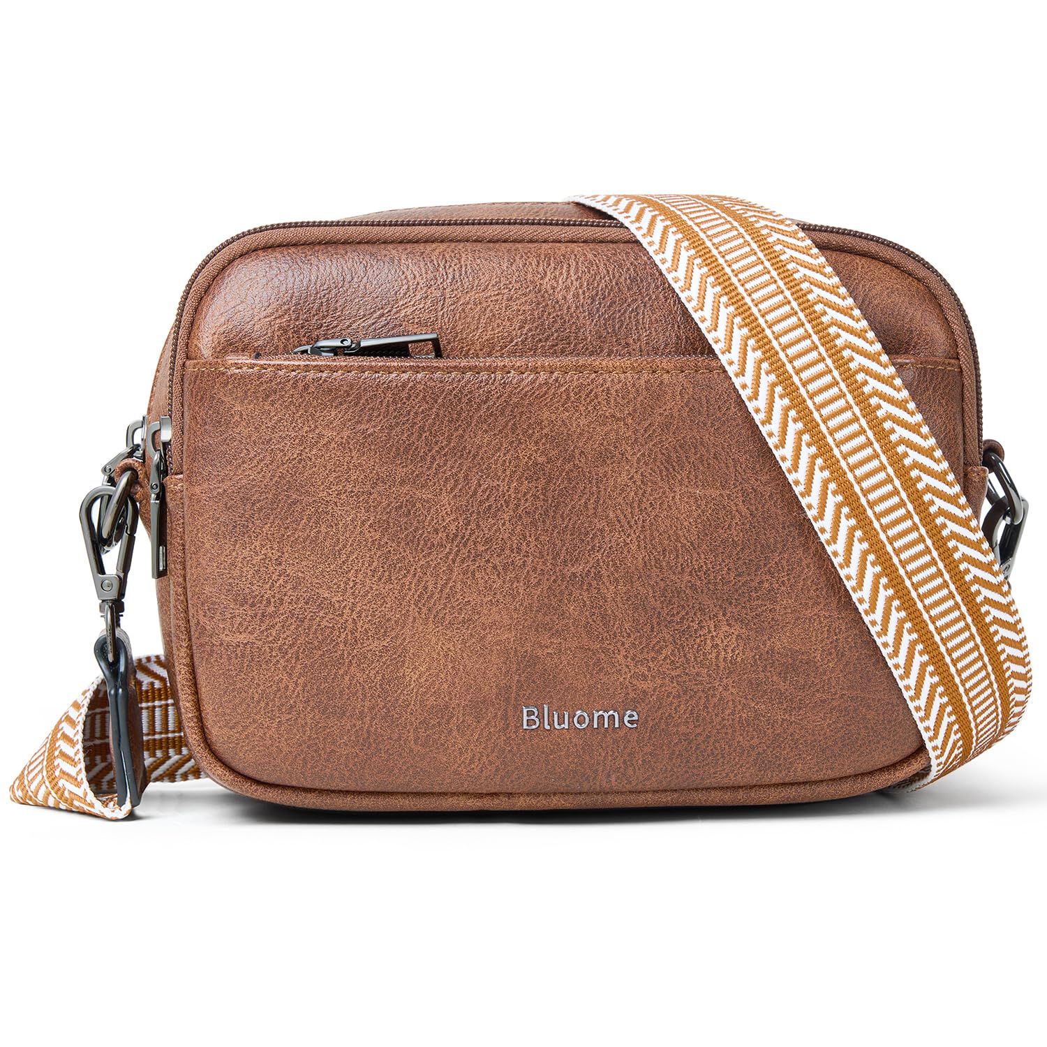 Bluome 4 Zips Crossbody Bags Purses Handbags For Women Small Pu Leather Shoulder Cross Body Travel Bag For Woman Guitar Strap Trendy Brown