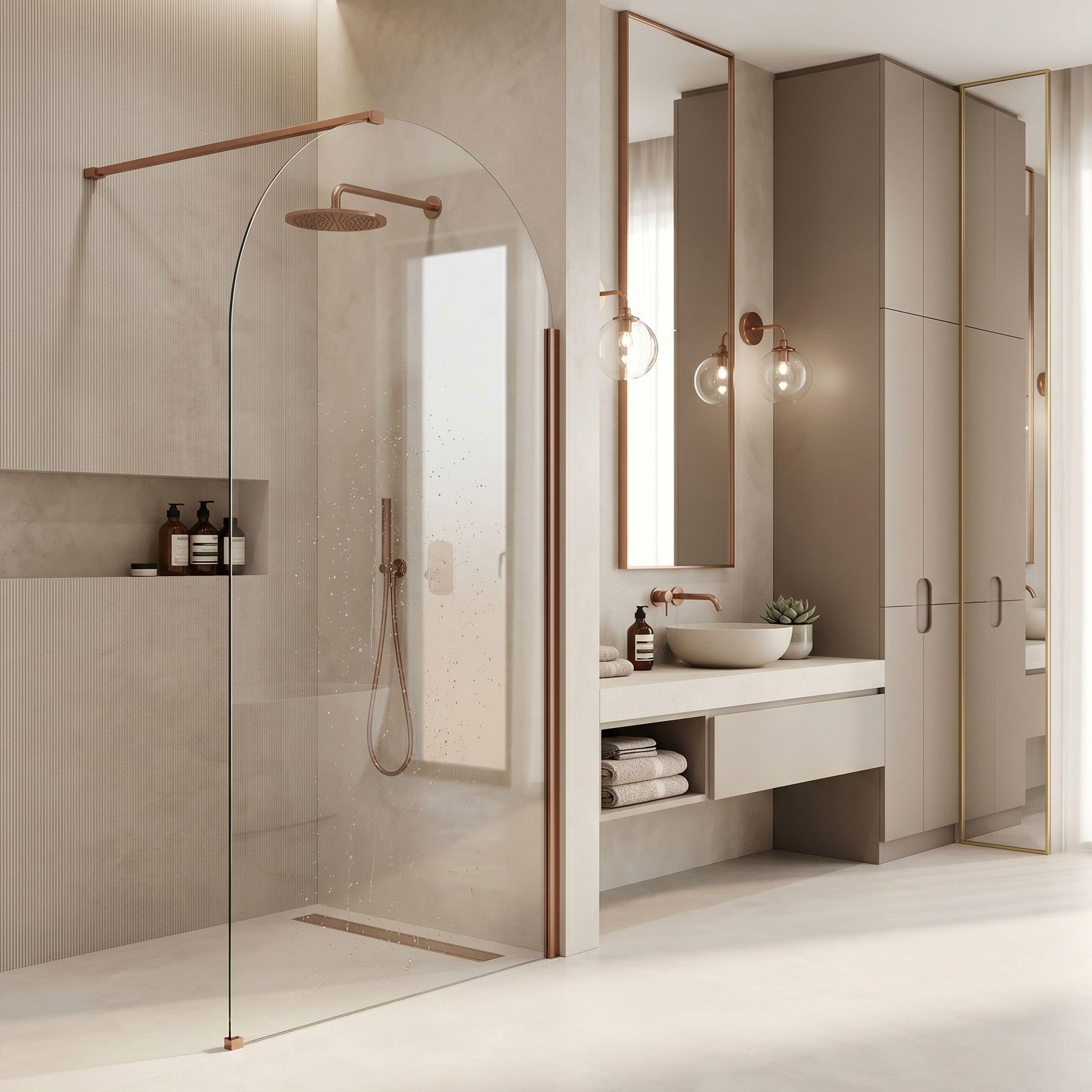 Rea - Ścianka prysznicowa Walk-In Heaven Brush Copper 120-0,8 x 120 x 200 cm